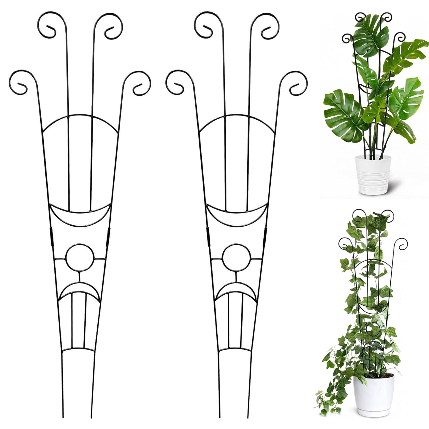 Trellis for Climbing Plants Indoor, 2 Pack Black Metal Trellis for Potted Plants, Adjustable Indoor Plant Support Monstera, Pothos, Ivy (32.7 Inch Tall) for Climbing