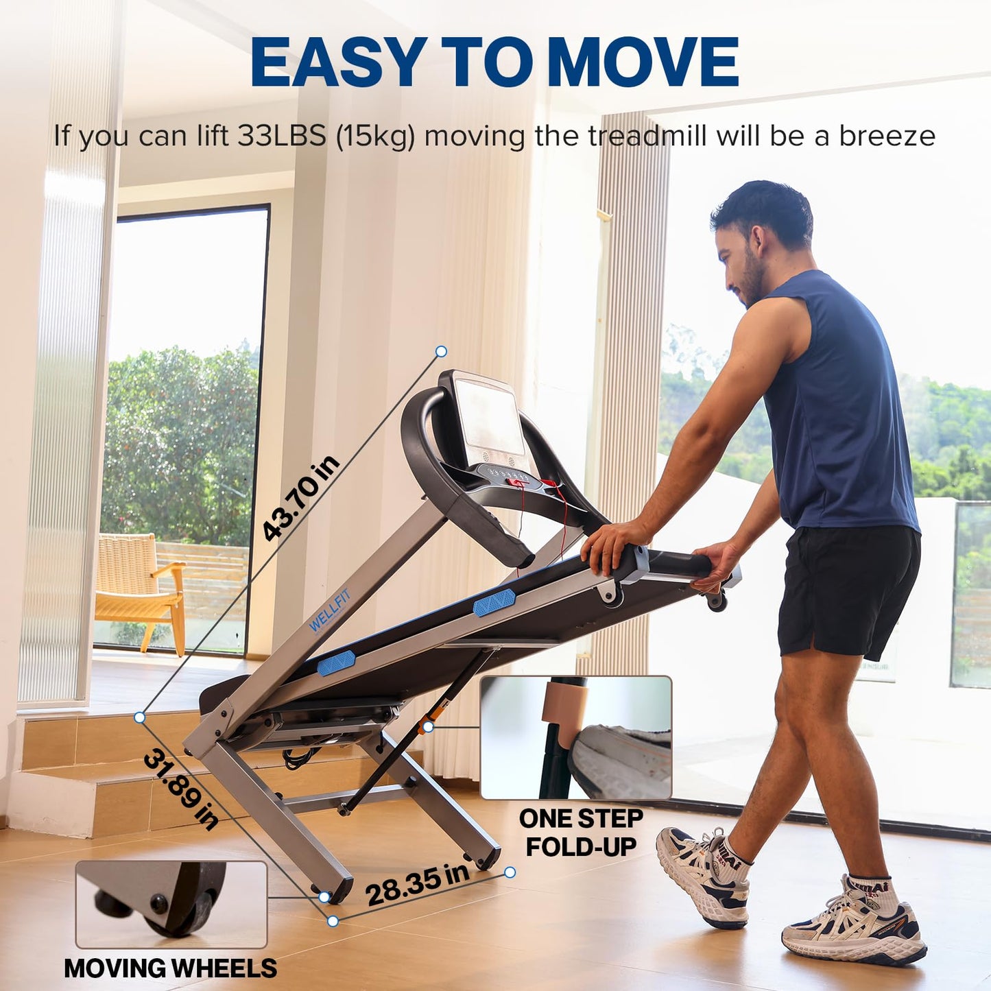 WELLFIT Automatic Incline Treadmills, Heavyduty Treadmill for Home 400LBS Capacity, Foldable Treadmill for Small Space, 18*43" Running Area, 4.0HP, 8.7MPH, HR Monitor, 95% Pre-installed, Easy Storage