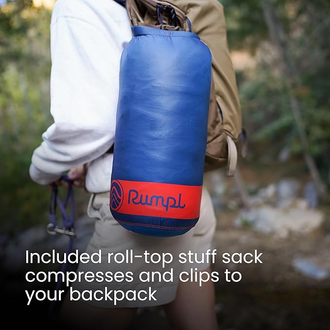 Rumpl Original Puffy Blanket - Warm, Water-Resistant Camping Blanket with 100% Recycled Synthetic Insulation, 52"x75", Original Puffy V2, Blue Ridge Fade