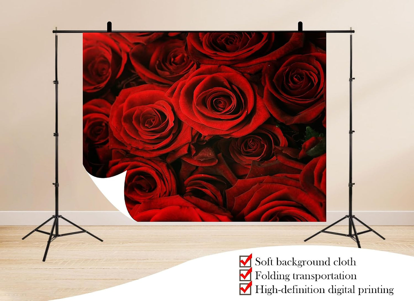 UPXIO 9x6ft Luxury Red Rose Bouquet Backdrop Dense Floral Blooms Photo Background Tapestry for Wedding Anniversary