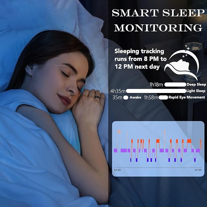 Smart Health Ring for Women Men Fitness Tracker with Heart Rate, Blood Oxygen, Blood Pressure, Sleep Monitoring, Step Counting, IP68 Waterproof for iPhone and Android, No Subscription Fee, Black 11