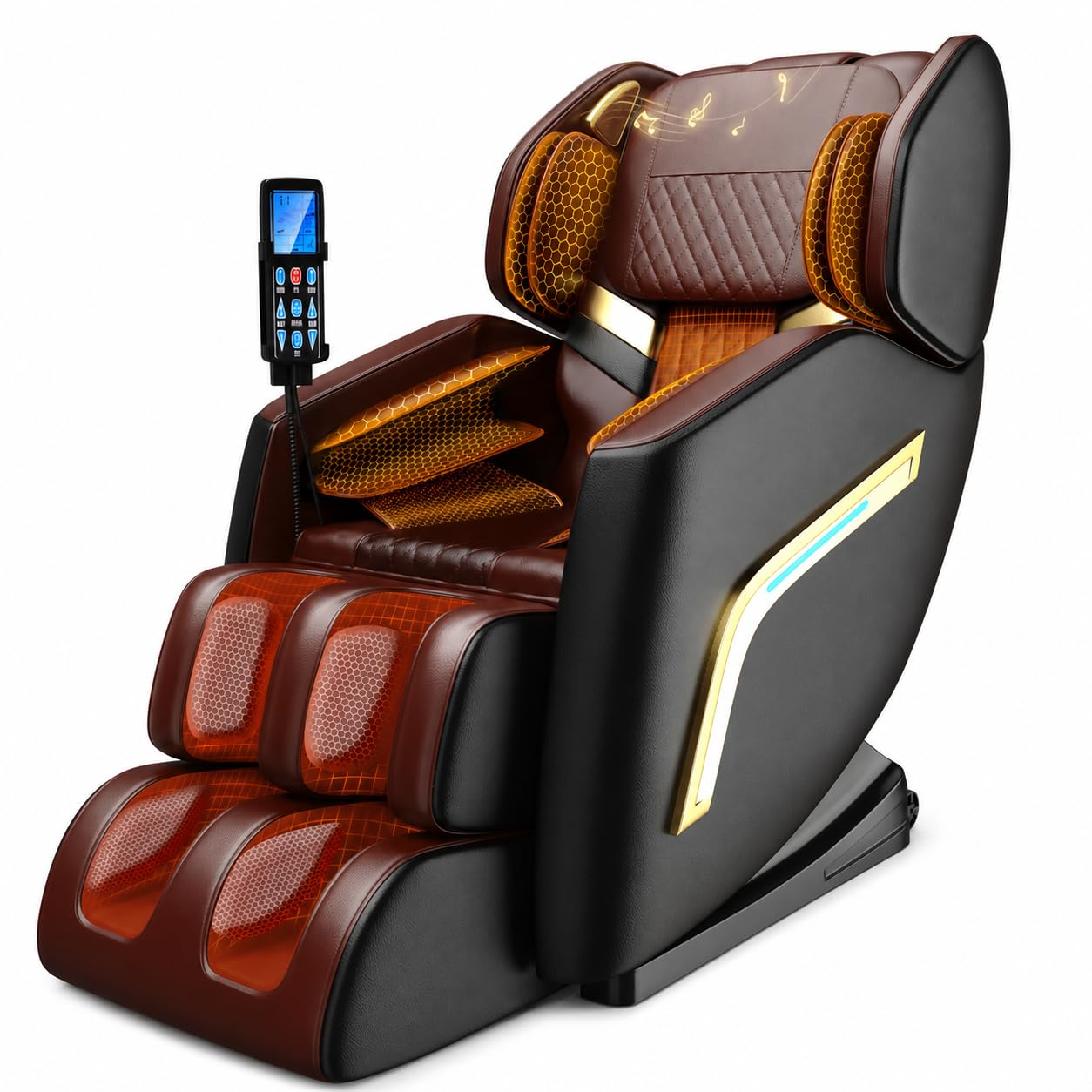 Massage Chair Full Body Zero Gravity Recliner, Shiatsu Massage Chair with 12 Rollers & 6 Airbags, Foot Massage, Extendable Calfrest, Bluetooth Speaker, Auto Modes, Black/Brown