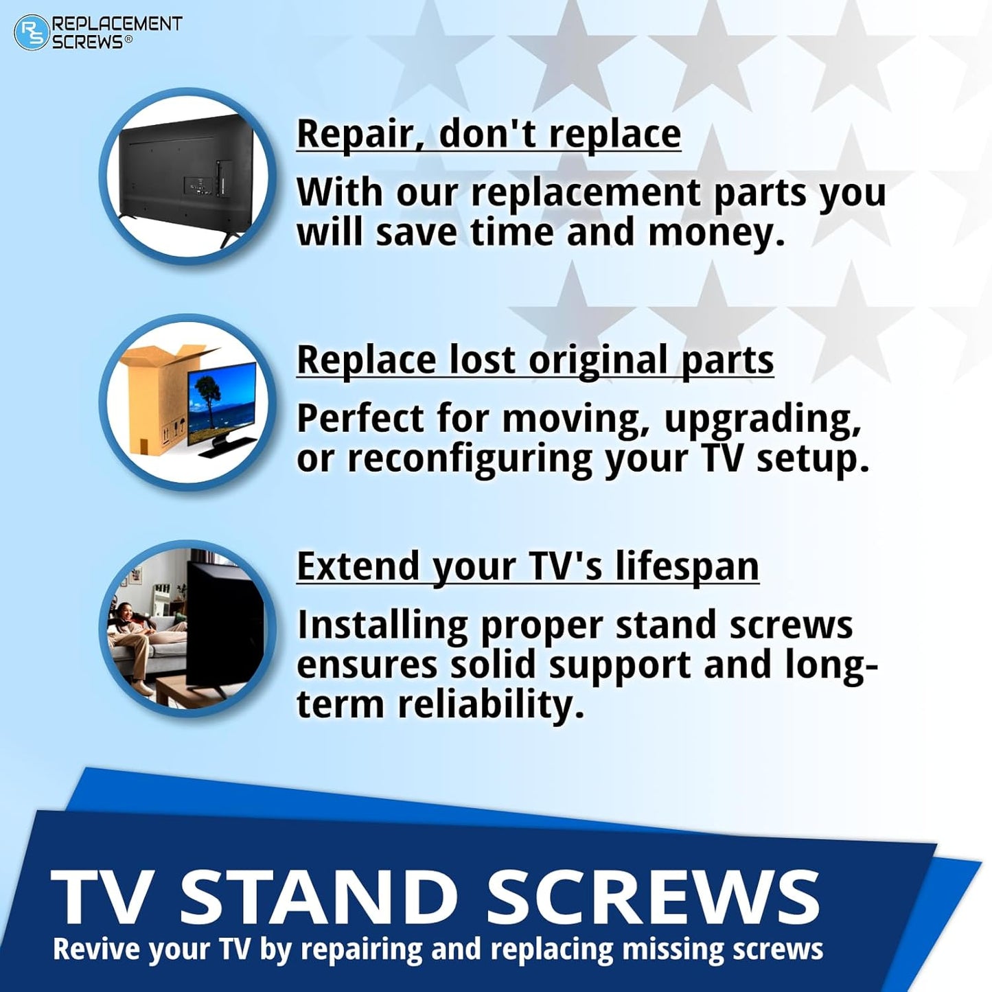 ReplacementScrews M4 14mm (D4.0 L14.0mm) (8) Screws Compatible with Many LG TV Stands