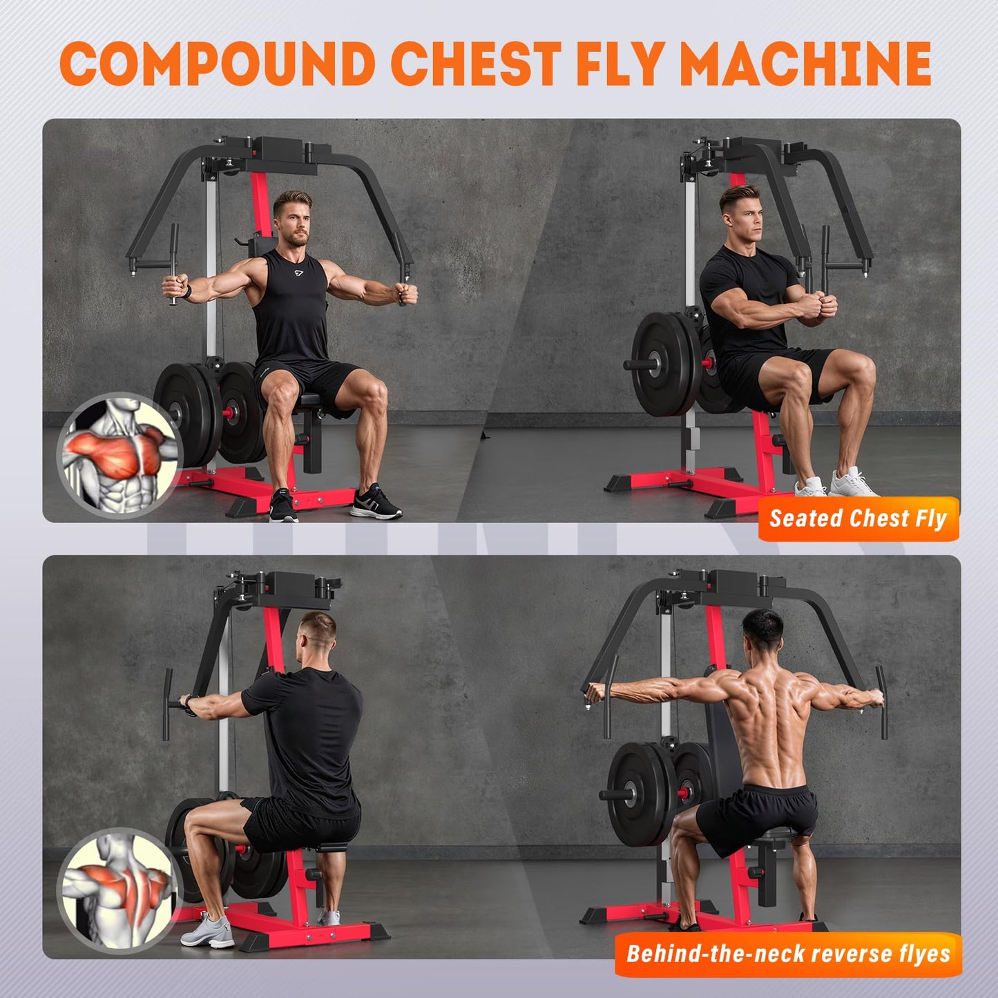 Chest Fly Machine, PEC Deck Fly and Reverse Delt Machine, 450lbs Adjustable Upper Body Workout Equipment for Home Gym, Chest and Shoulder Press for Pectoral and Rear Deltoid Weight Machines for Home