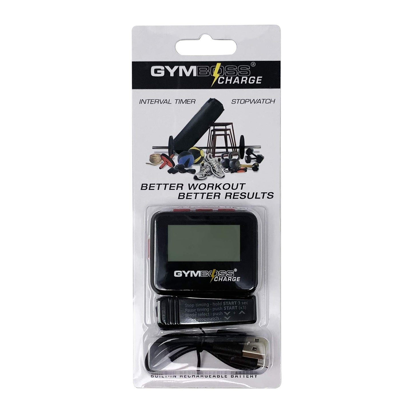 Gymboss Charge Interval Timer and Stopwatch & Watchstrap - Bundle (Black/Red)