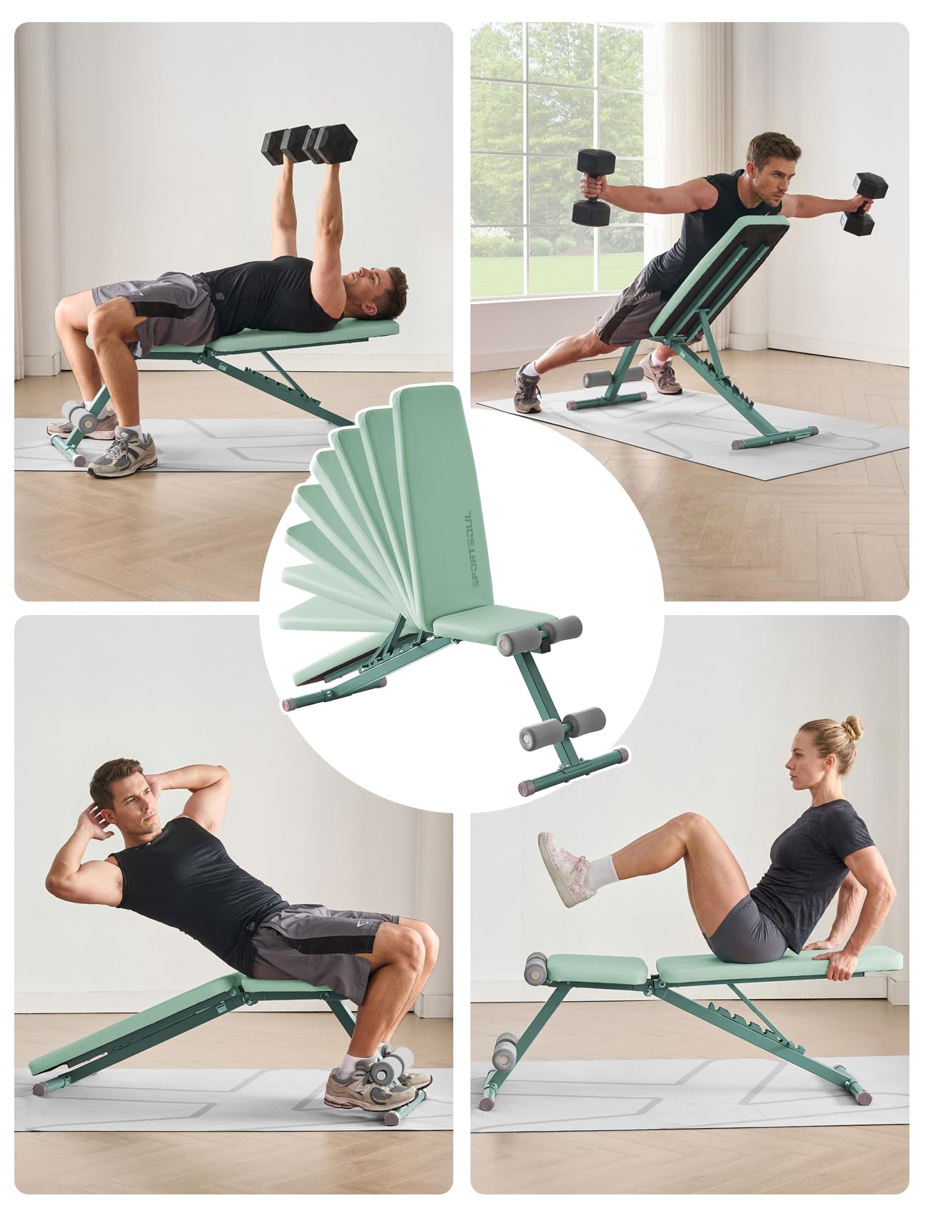 SPORTSOUL 880LB Weight Bench for Home Gym, 8-Position Backrest Adjustable Workout Bench for Strength Training – Incline Decline Flat, Foldable & Compact for Small Space Apartment Room Garage
