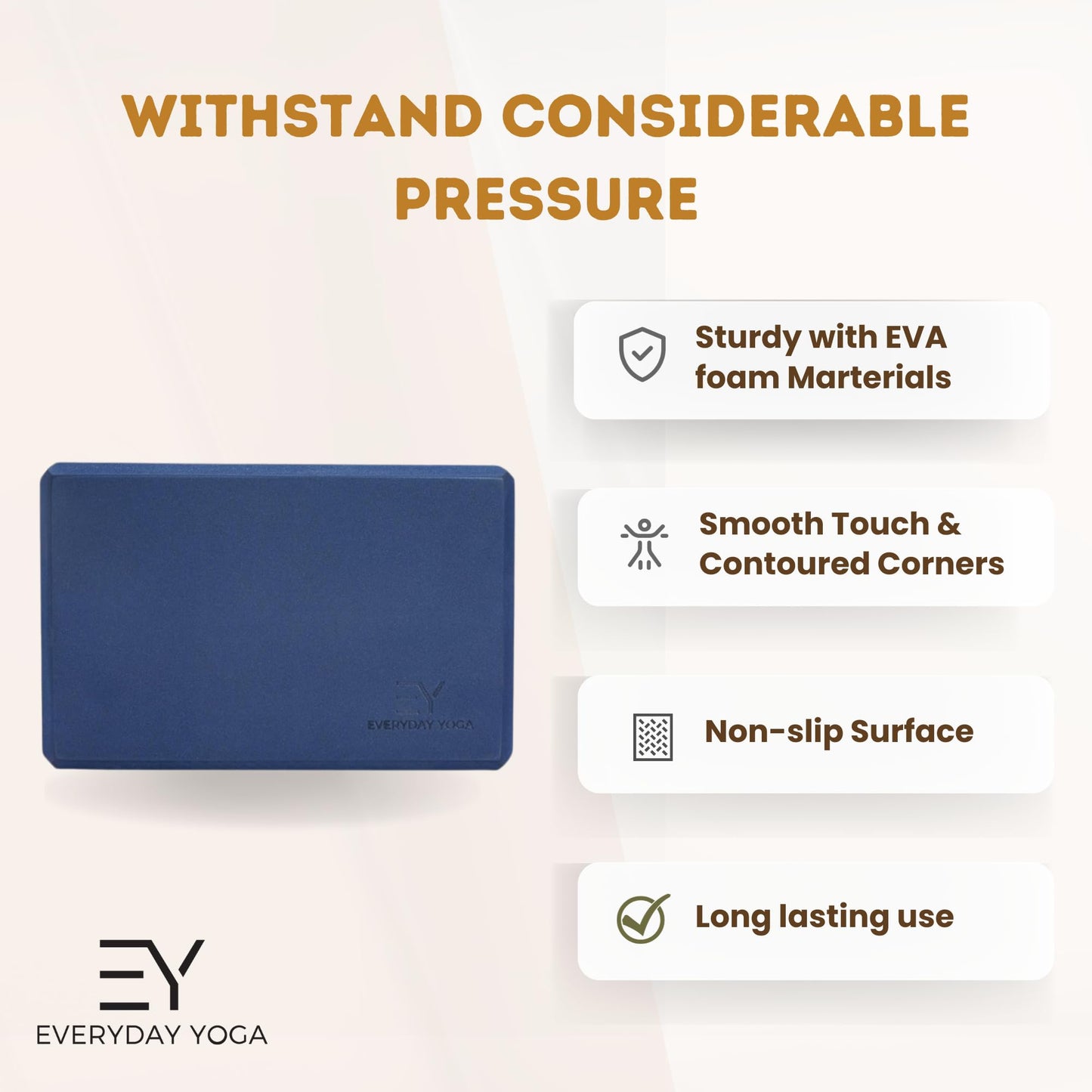 Everyday Yoga Foam Yoga Block 4 Inch - High-Density EVA Support Block for Stability, Balance & Flexibility, Lightweight, Durable & Comfortable - True Navy
