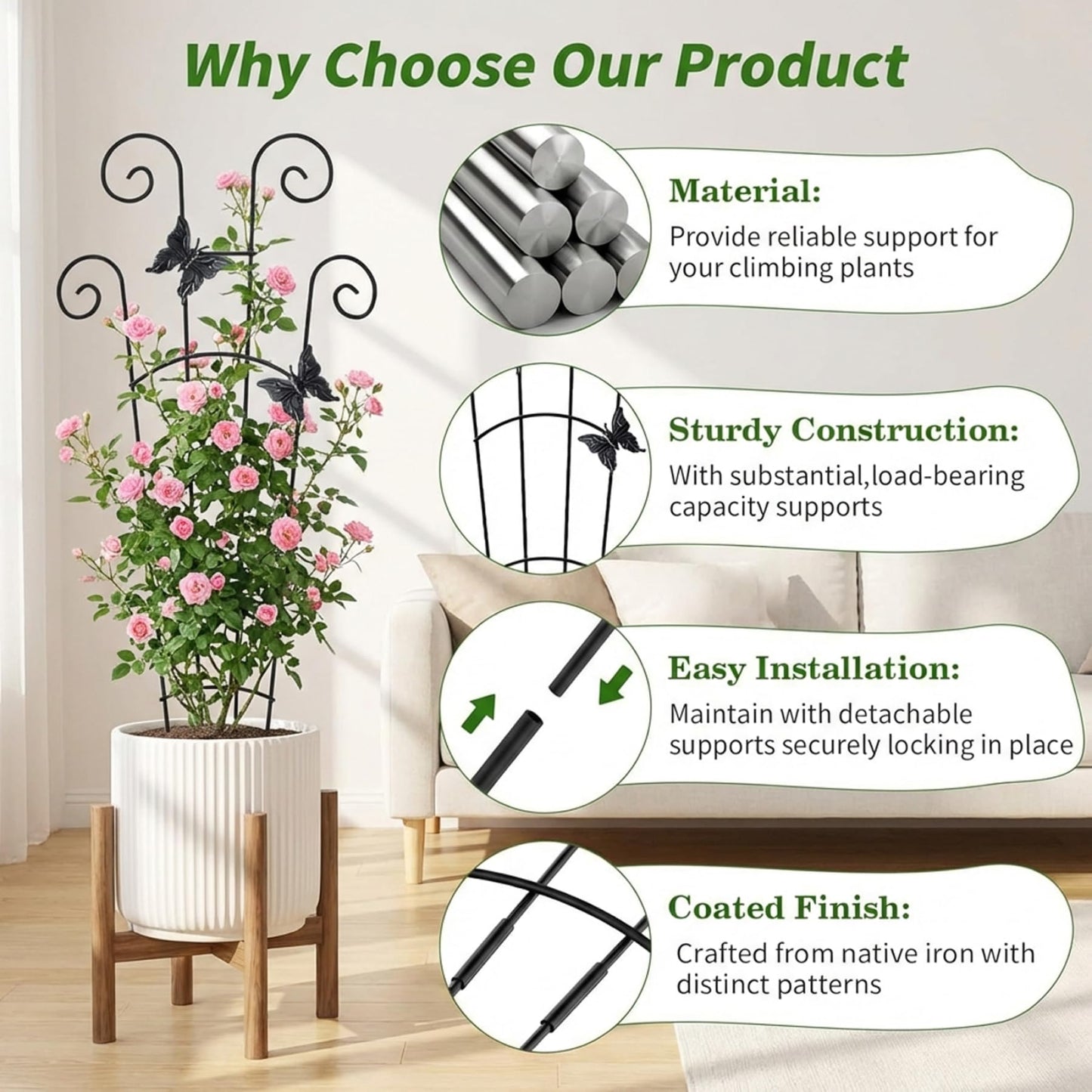 Trellis for Potted Plants, 2 Pack Trellis for Potted Plants, 30 Inch Tall Butterfly Indoor Plant, Expandable & Rust-Resistant Metal Climbing Support for Vines, Indoor Outdoor Garden