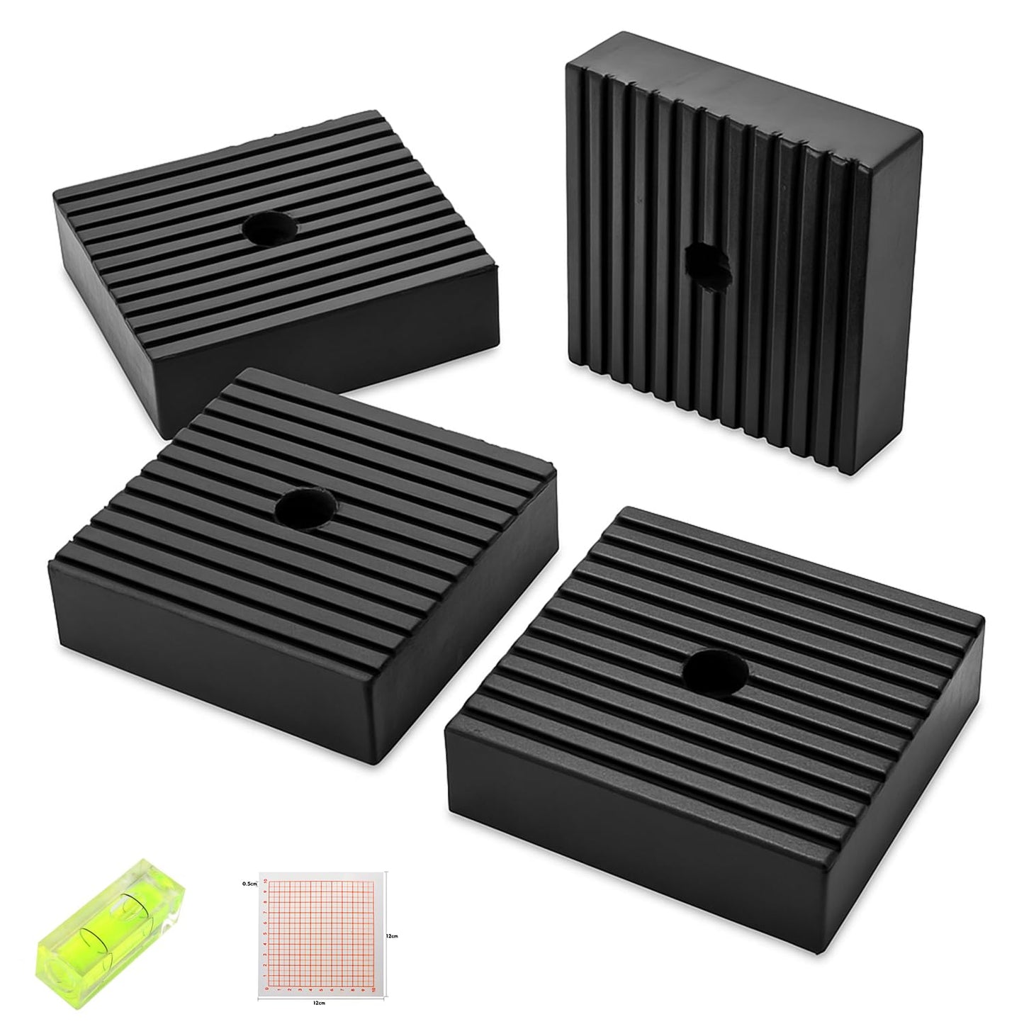 4 Pack Heavy-Duty Anti-Vibration Pads – Solid Rubber 4"x4"x1" | Noise Dampening, Slip-Resistant Pads for Air Compressor, Generator, Washer, Dryer, HVAC Equipment