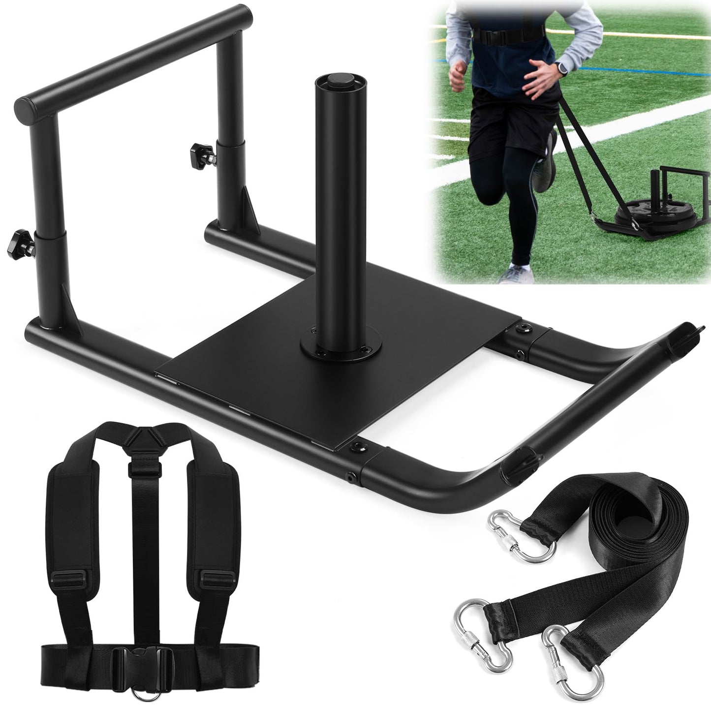 GADFISH Medium-Sized Workout Fitness Sled, Weighted Sleds Push Gym Equipment for Adults & Kids, Compatible with 1" & 2" Weight Plates, Multi-Purpose Sled for Outdoor or Home Fitness Training
