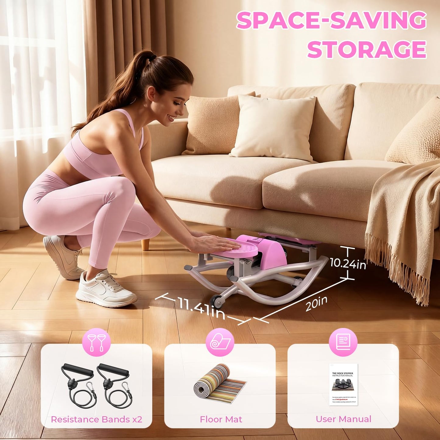 Rock Stepper,Rocking Stepper with Resistance Bands, 3D Side-to-Side Motion Mini Stepper for Women Home Workout, Low Impact Lateral Step Machine with Non-Slip Mat and Digital Counter, 250lbs Capacity
