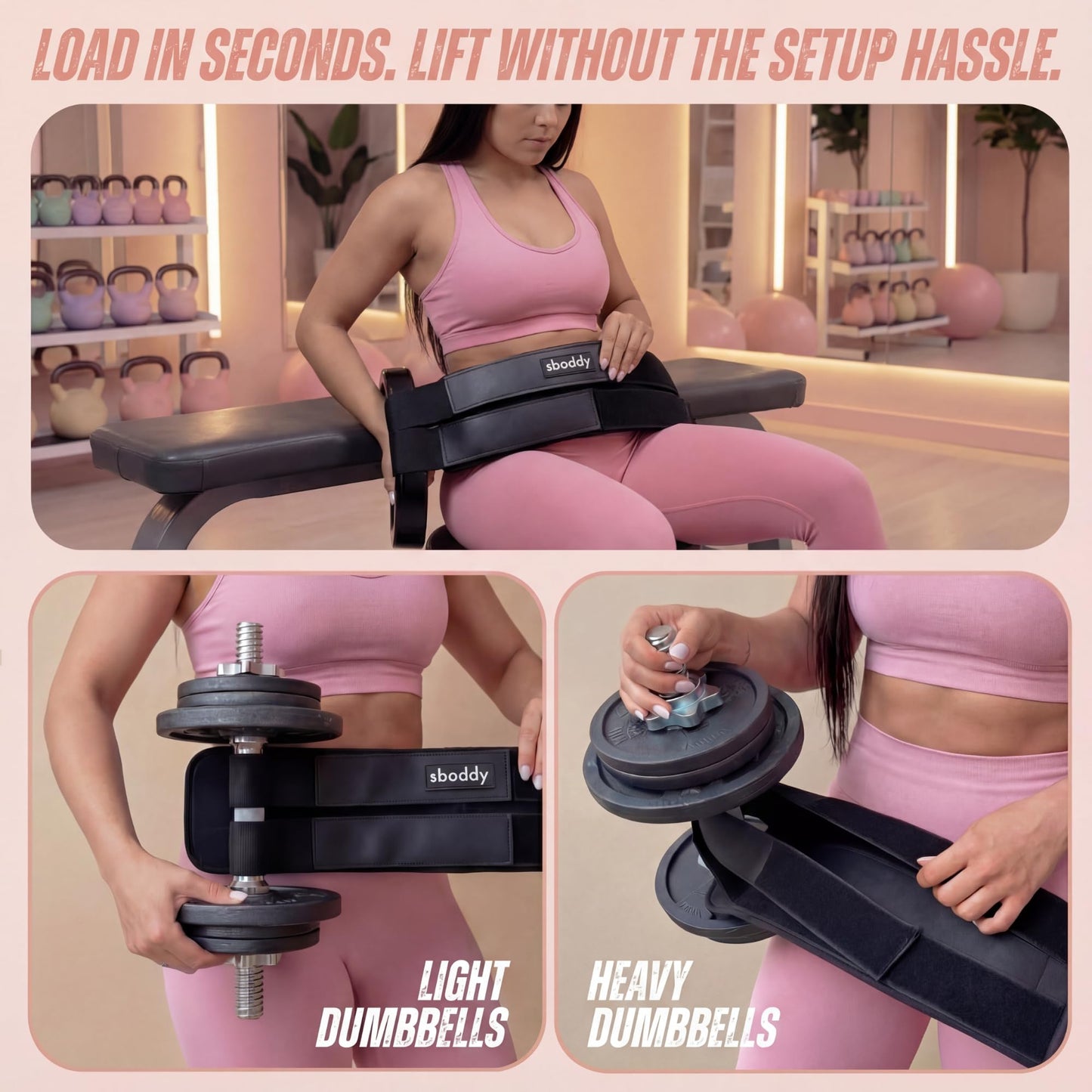 Sboddy Hip Thrust Belt with Dual-Strap Design – Booty Builder for Heavy Dumbbells, Kettlebells & Plates Up to 400 lbs – Comfortable Glute Workout Equipment for Women – Coach Tested – Home & Gym Use.