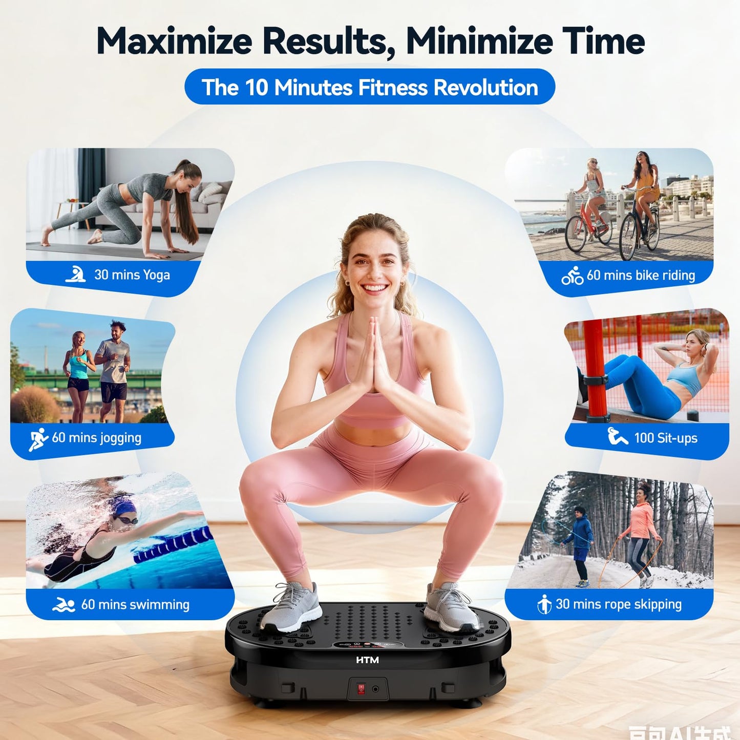 HTM Vibration Plate Exercise Machine, 9 Modes & 120 Speeds, Body Shake Plate with Resistance Bands Slot & Remote Control, 300 Lbs Capacity Shake Board for Weight Loss Fat Burner Home Fitness Workout