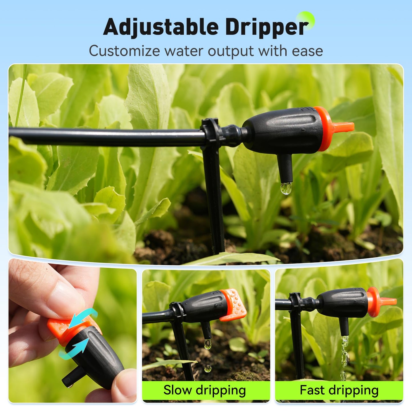 RAINPOINT Quick-Connect 1/4 Drip Irrigation Tubing Adjustable Water Flow Rate Accessories Kit/Expansion Kit Pack for Extra 10 Plants, Dripline Tubing (ID: 1/6” / 4mm & OD: 1/4” / 6mm)