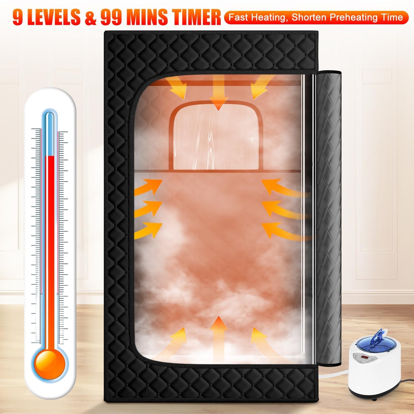 X-Vcak Upgraded Portable Sauna for Home，Relaxation, Steam Sauna for Home with Steamer, Remote Control, Folding Chair, 9 Levels