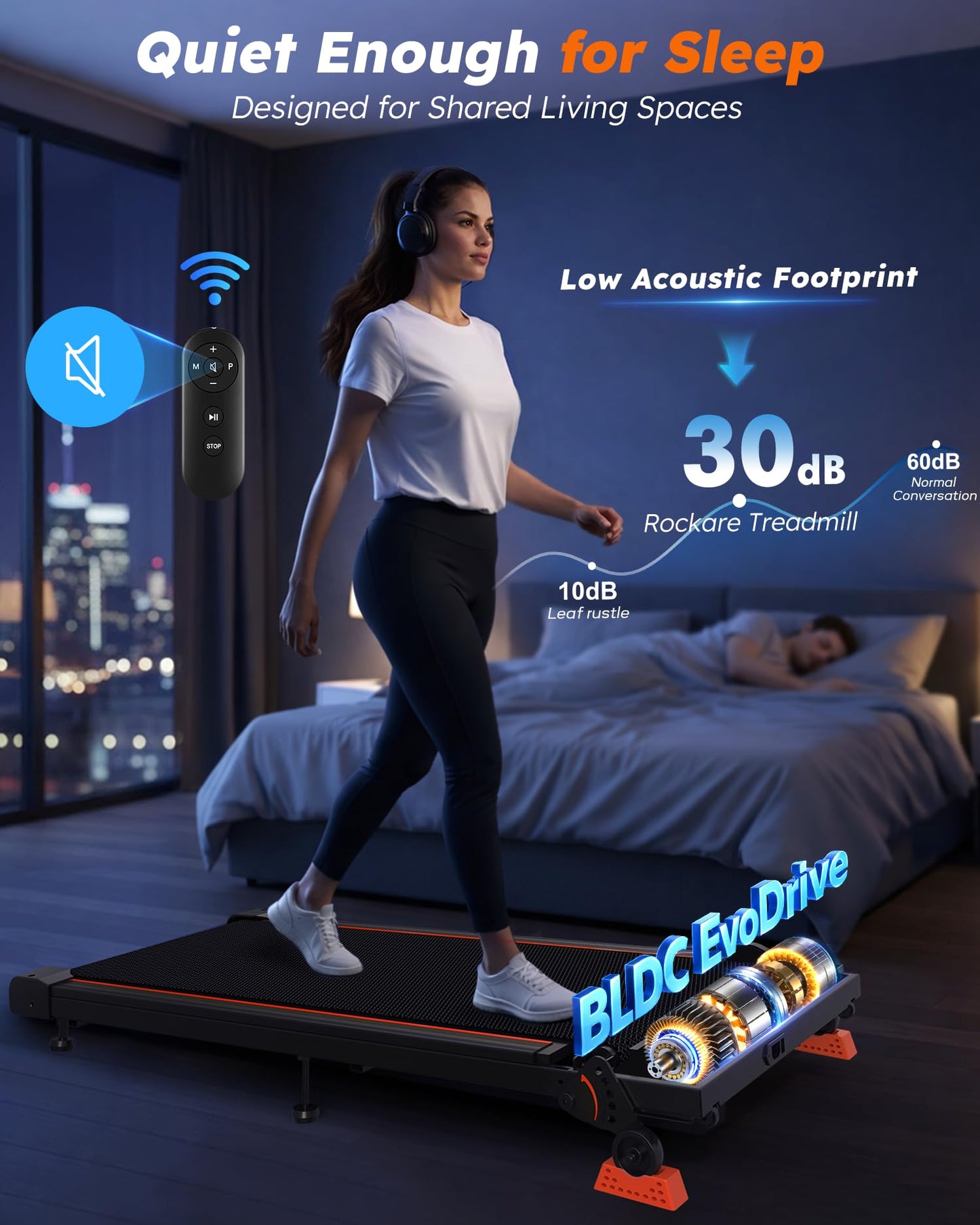 Walking Pad with Incline 9% & Decline -4% 5 Level, Under Desk Treadmill for Home, Quiet BLDC EvoDrive, Full Metrics Large Display, NeoFloat Quad Cushioning, Portable Compact for Small Spaces Orange