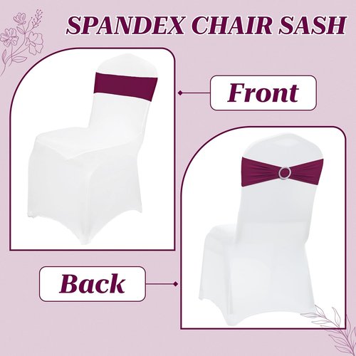 MDS Spandex Chair Sashes - Premium Stretch Covers with Buckle Slider | Universal Fit for Weddings & Events - Eggplant