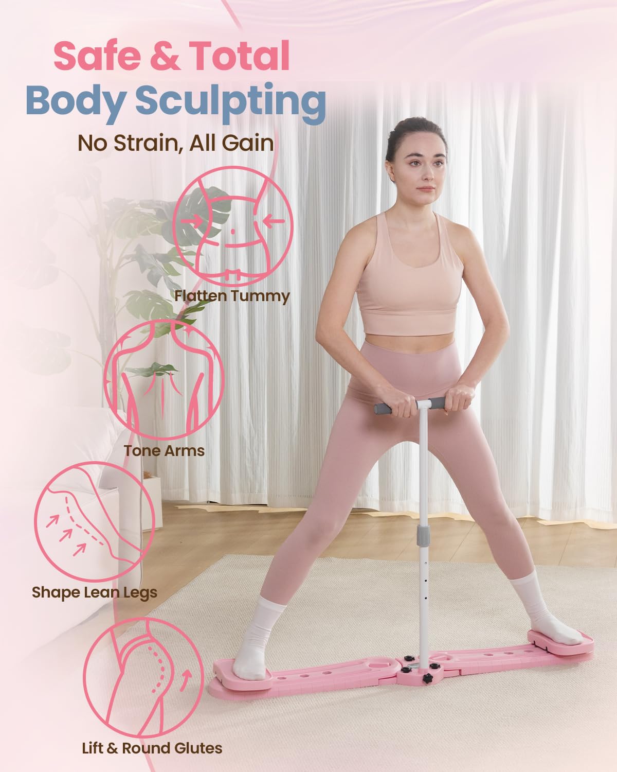kisnbld Ski Machine, 3-in-1 Foldable Ski Trainer for Women, Pelvic Floor & Core Strengthener, Adjustable Full Body Workout Equipment for Home, Toning & Postpartum Recovery with Push-Up Grips