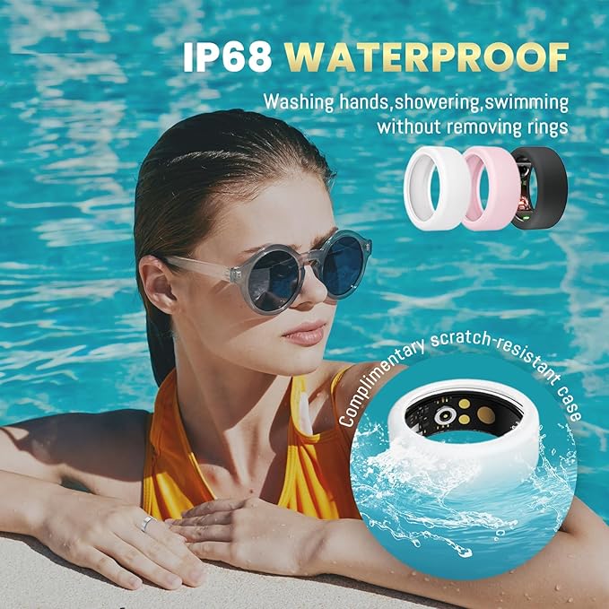 Smart Ring for Women Men, Health Tracker with Heart Rate/Blood Oxygen/Blood Pressure/Sleep Monitoring/Step Counting, IP68 Waterproof Fitness Ring, No App Fees for iPhone & Android (Silver, 7#)