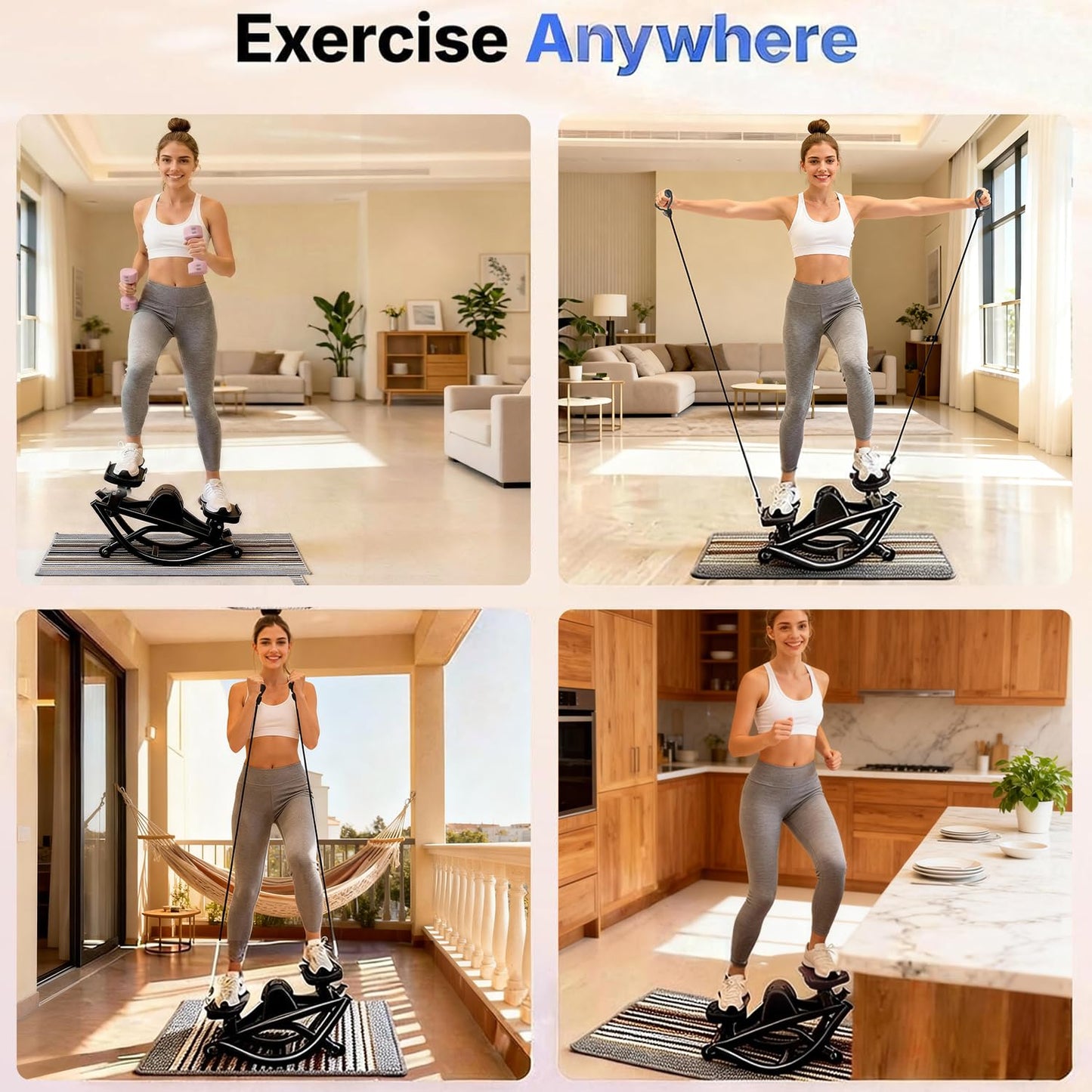 Flexella Rock Stepper for Exercise at Home, Lateral Rocking Stepper with Digital Counter & Resistance Bands, 330 LBS Weight Capacity & Low Impact, Ski Machine Full Body Workout Equipment (Black)