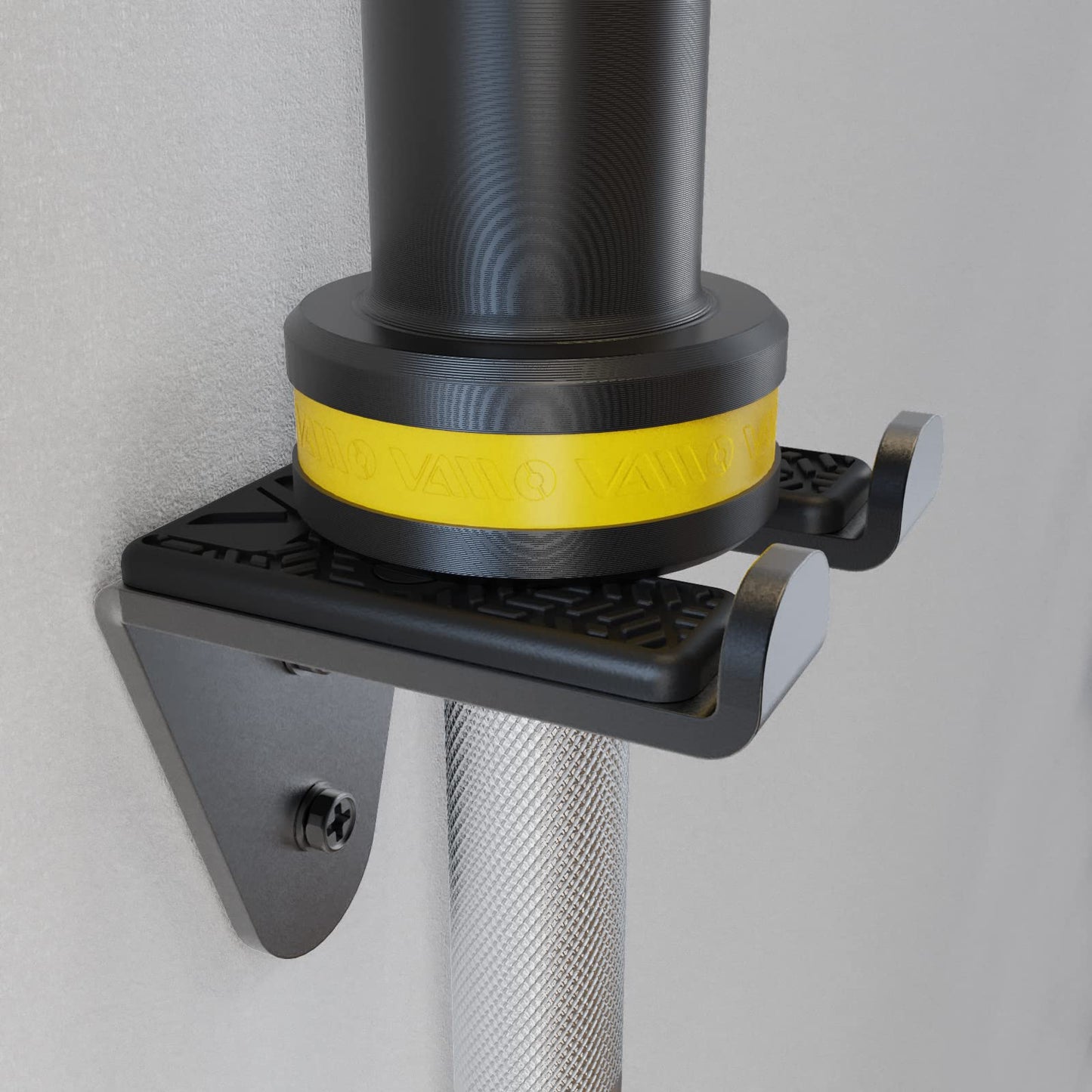 VAIIO Single Olympic Barbell Hanger,Garage Gym Bar Wall Rack,Vertical Barbell Mount Rack,Black Powder Coated,Space Saving Commercial or Home Gym Accessory,Holds Under 33mm Bar Size (Black)