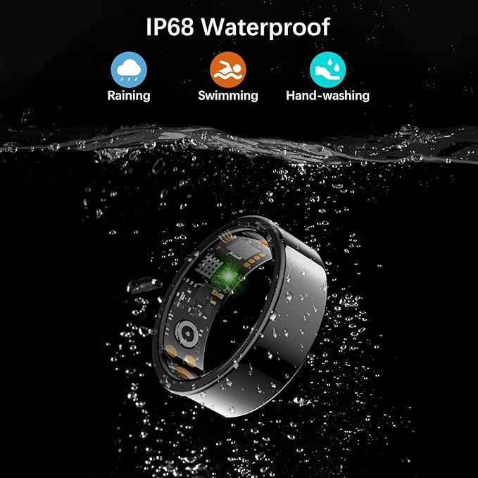 Smart Health Ring for Women Men, Fitness Tracker Ring with Heart Rate, Blood Oxygen, Sleep Tracker, Step Tracker, No Subscription Fee, IP68 Waterproof Smart Ring for iPhone & Android (Black, 11#)