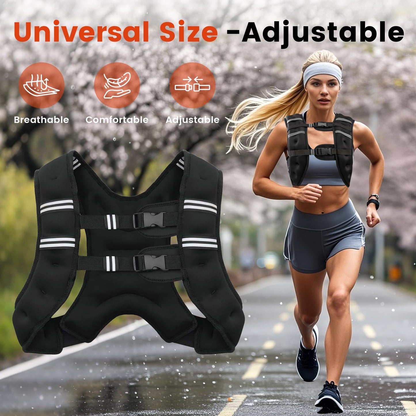 Poudee Weighted Vest, 12LB Weight Vest for Men Women, Body Weight Vests Adjustable with Reflective Stripe for Strength Training, Running, Training Workout, Jogging, Walking - 12LB