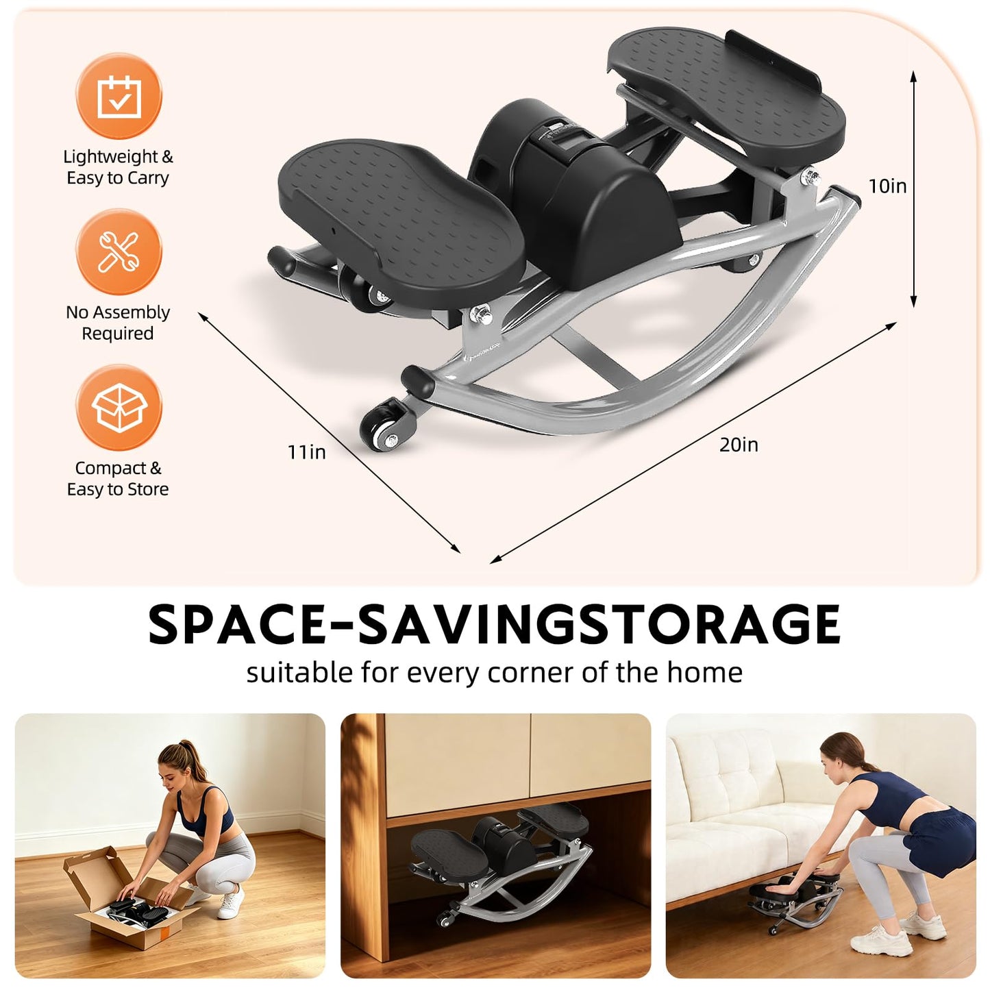 Rock Stepper with Digital Monitor, Low-Impact Compact Rock Stepper Side to Side with Resistance Bands, 360 LBS Weight Capacity, Portable Stair Stepper for Home, Apartment, Dormitory, Office