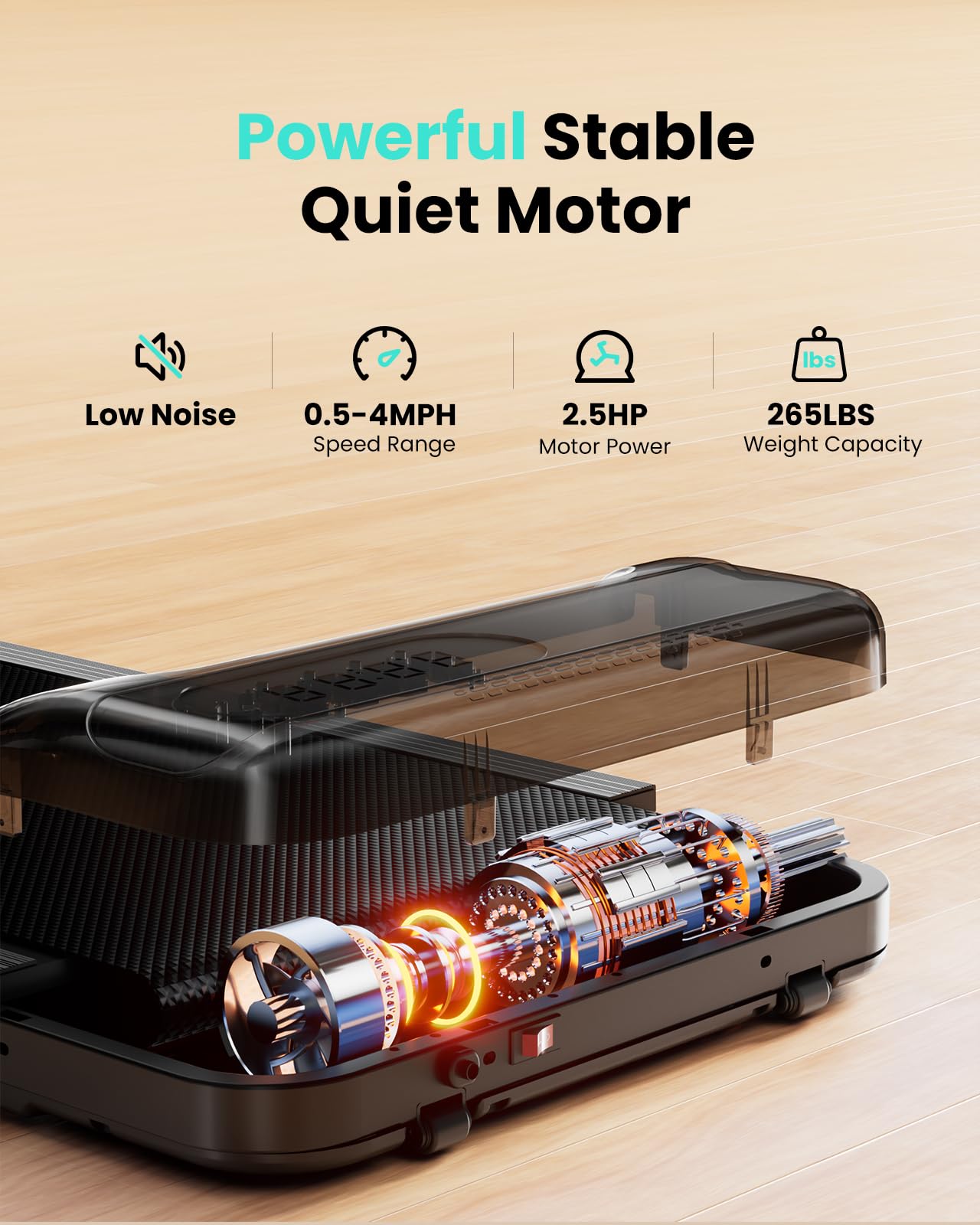 Abonow Walking Pad, Under Desk Treadmill with Incline for Home Office 2.5HP Portable Walking Treadmill with 265 Lbs Weight Capacity Walking Machine, Remote Control, LED Display - Black Orange