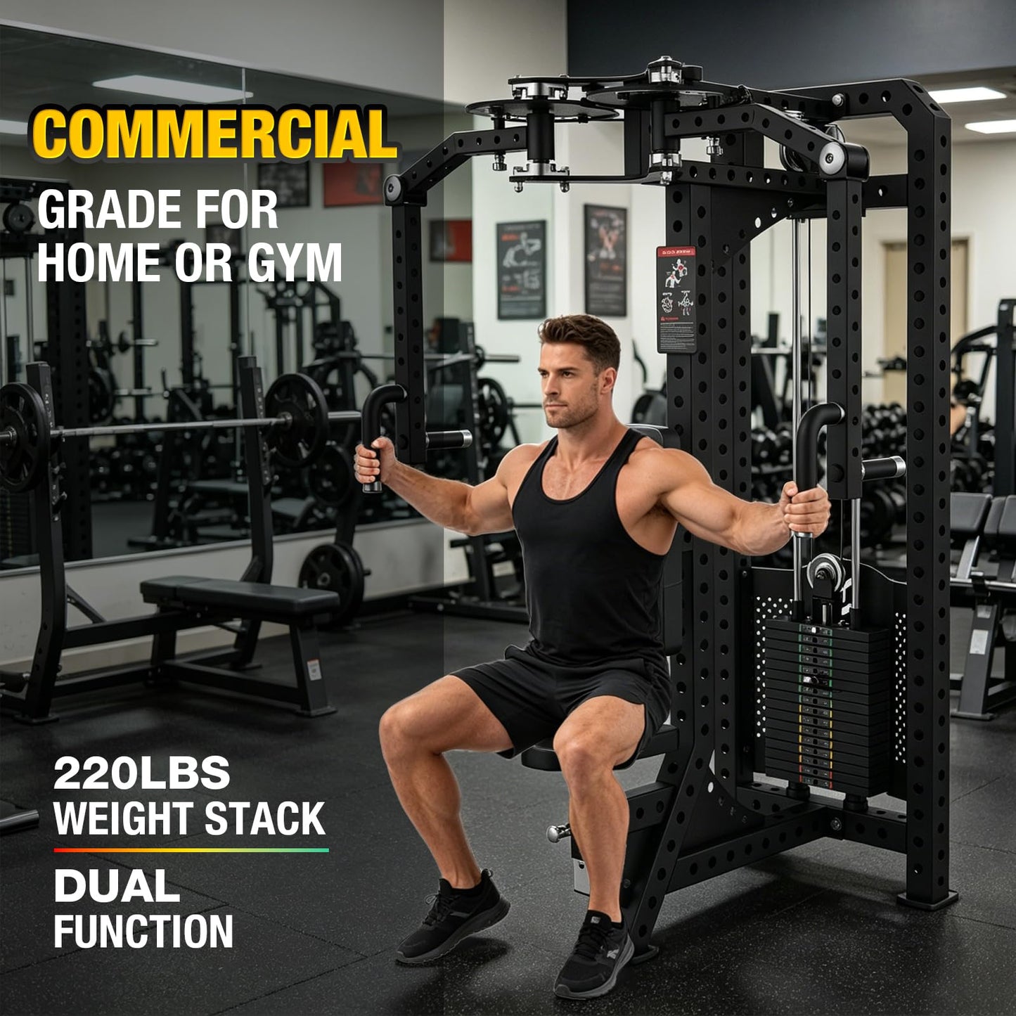 PEC Deck Rear Delt Fly Machine - Dual Function Chest & Rear Delt Strength Trainer, Adjustable Seat & Handles for Home Gym or Commercial Use, 220 lbs Weight Stack