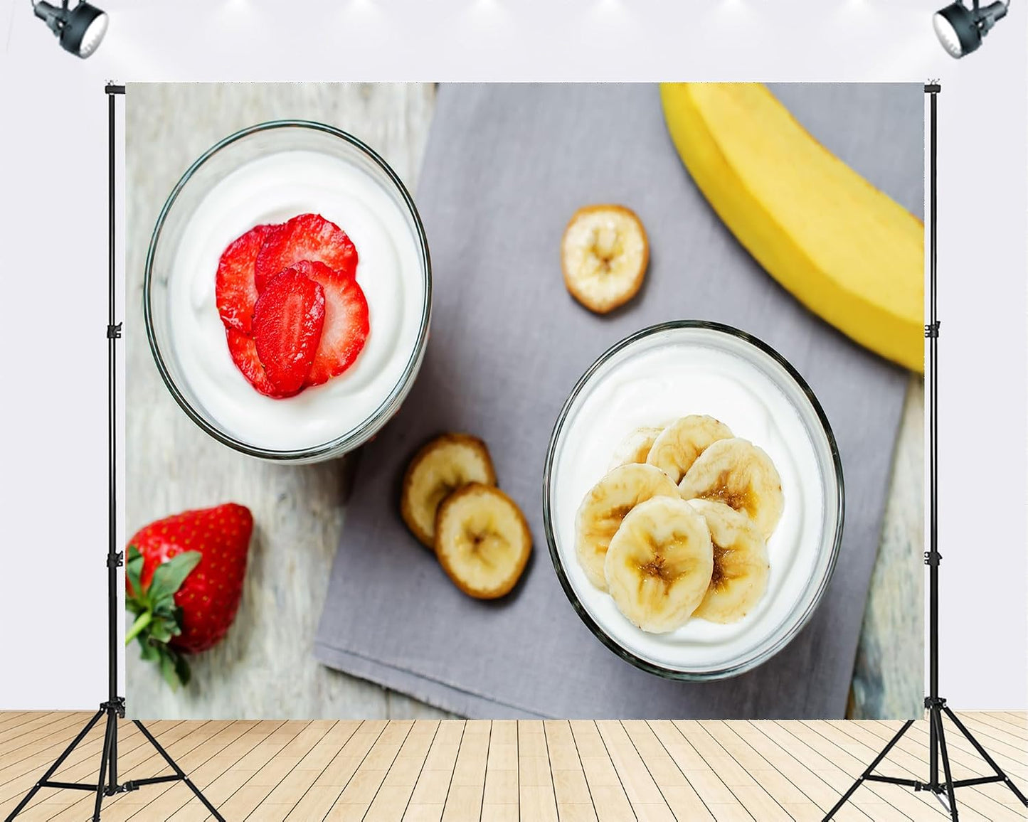 TryKid 10x10ft Strawberry Banana Yogurt Parfait Backdrop Fresh Fruit Healthy Snack Scene Photography Background Brunch