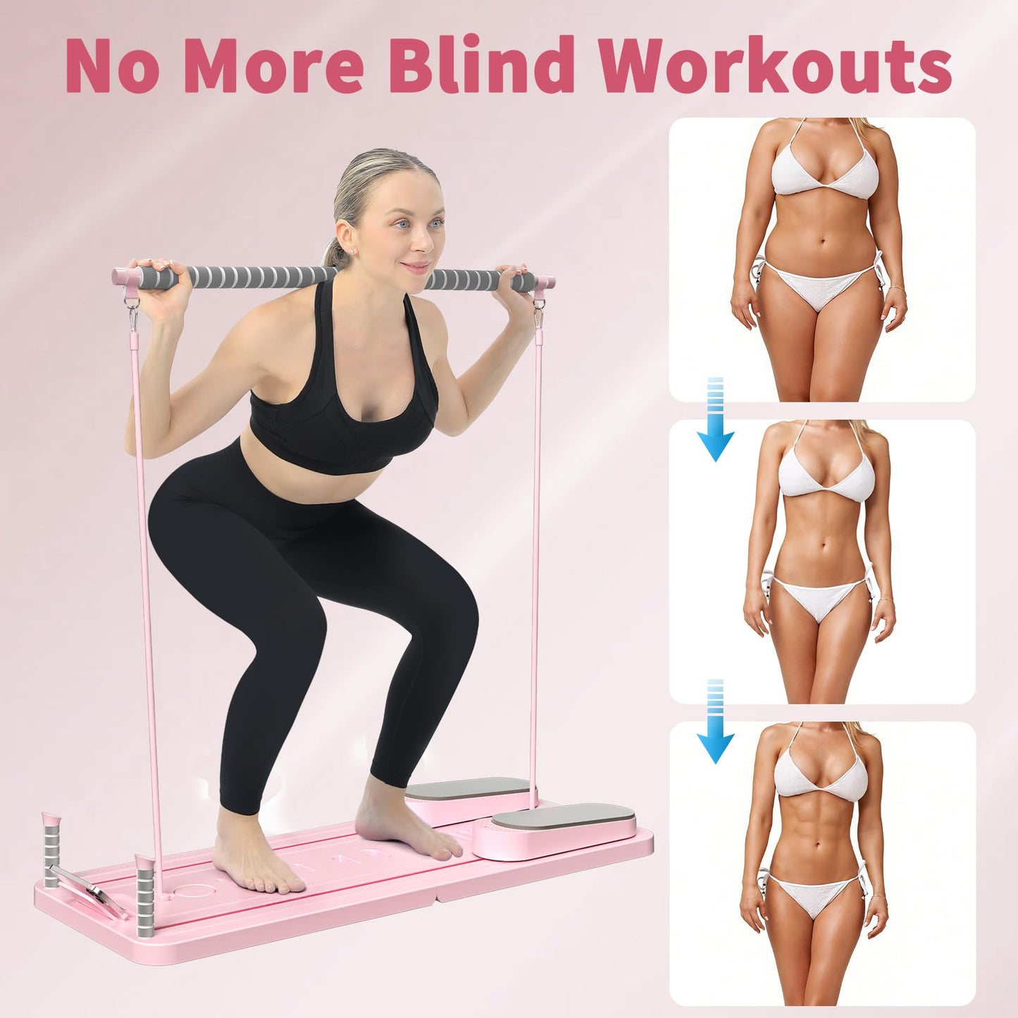 VigorEdge Pilates Board - Pilates Reformer Set, Multi-Purpose Foldable Pilates Reformer Board for Home,11 in 1 Pilates Equipment (Pink)
