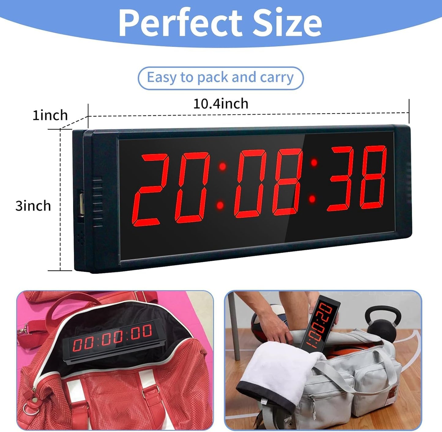 Ousmile Large Stopwatch with Start/Stop Button, LED Digital Timer with Remote, Countdown Clock with Buzzer, Gym Clock for Home Gym, Interval Timer for Workout