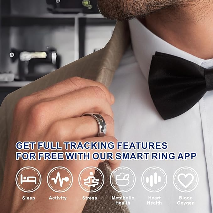 Smart Ring, Activity Trackers, Sleep Ring, Fitness Tracking, Stress Tracker, Heart Rate, Meditation, Temperature, Respiratory, No App Subscription, Women, Men, iOS, Android (Silver, 10)