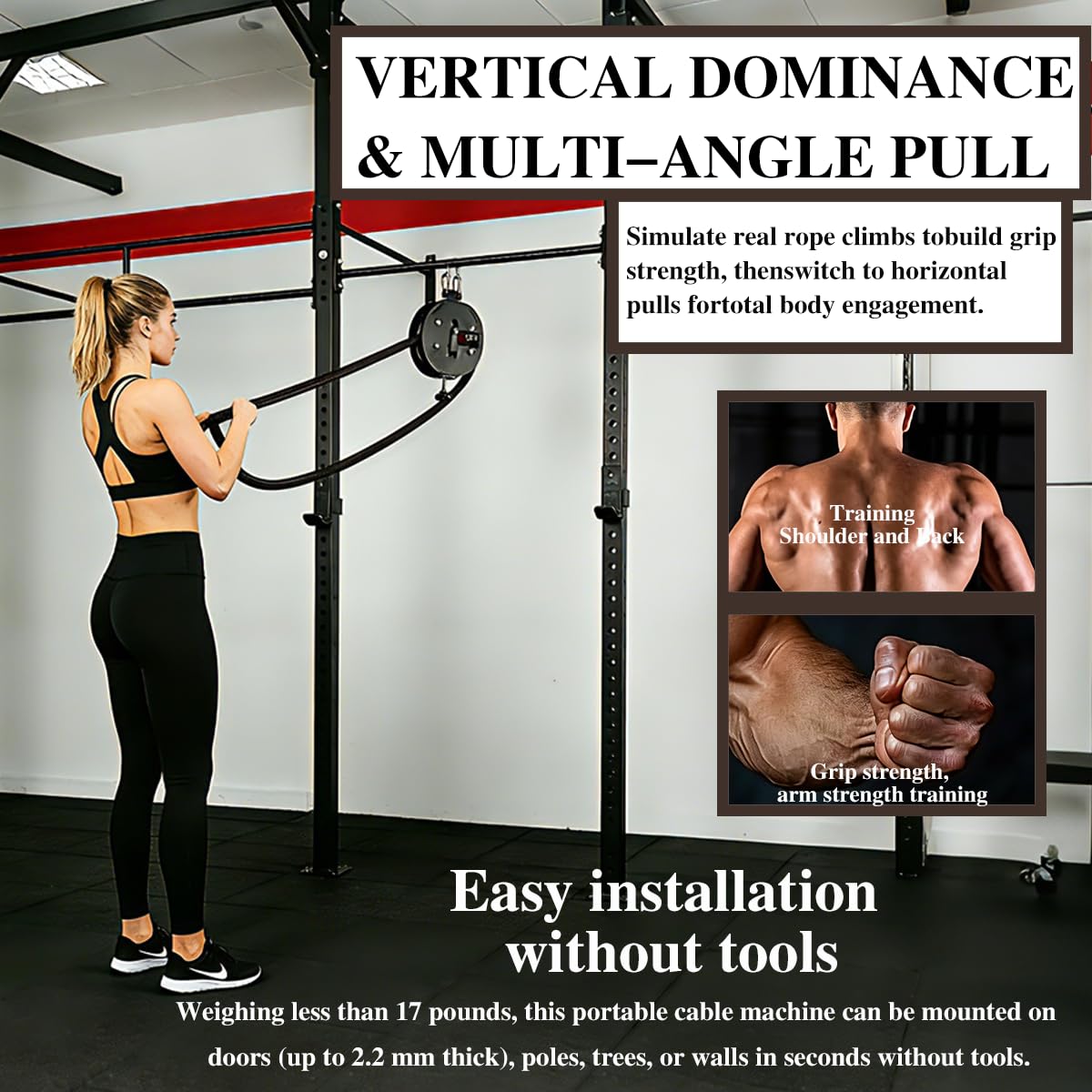 Cococheers Endless Rope Trainer,Cable Pulley System for Home Gym,Pull Down Machine with 14 FT Closed Loop Nylon Rope,Adjustable Resistance 66LB Max Cable Machine for Back,Arms,Grip Strength Training