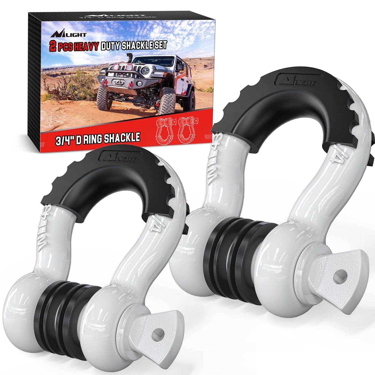 Nilight 2 Pack 3/4" D-Ring Shackle with 7/8" Screw Pin 41,887lbs Break Strength, Heavy Duty Off Road Recovery with Isolators Washers for Use with Tow Strap, Winch, Off-Road Jeep Truck Vehicle