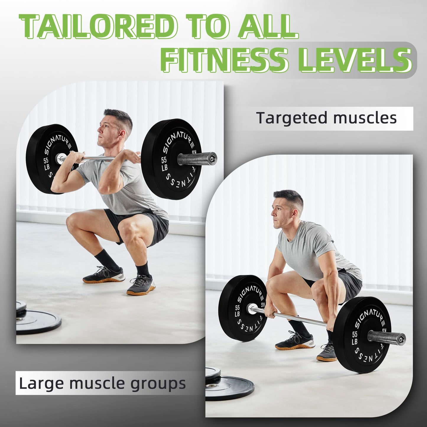 Fitvids 2-Inch Olympic Bumper Weight Plates Including 160 LB Weight Plates Set, Black