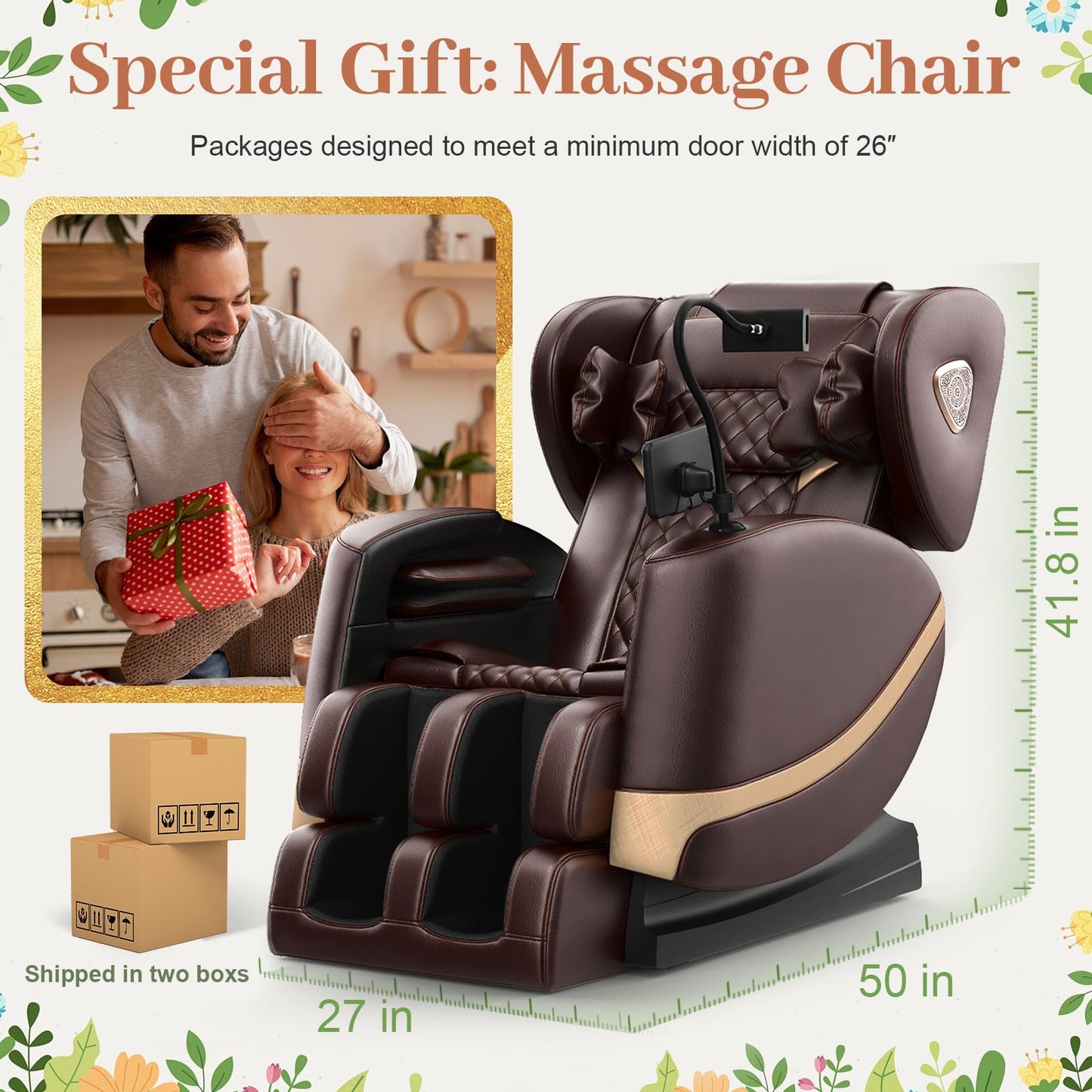 FURNIMAT 2026 Massage Chair Full Body, Zero Gravity Massage Chair with 10 Fix Rollers, Airbags, Heating, Foot Massage, Auto Modes, Bluetooth Speaker, Smart Screen Controller(Brown Premium)