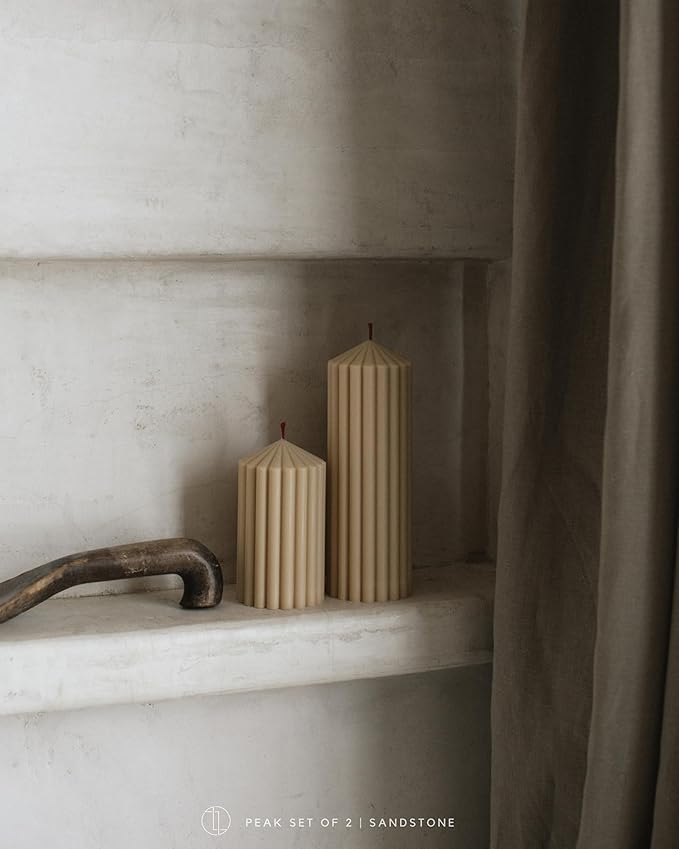 LAWA Ribbed Peak Pillar Candle - Large Beautiful Handmade Pillar Scented Soy Wax Candle Elegant Bubble Aesthetic Candle Housewarming Gift Home Room Shelf Decor Idea (Medium, Sandstone)