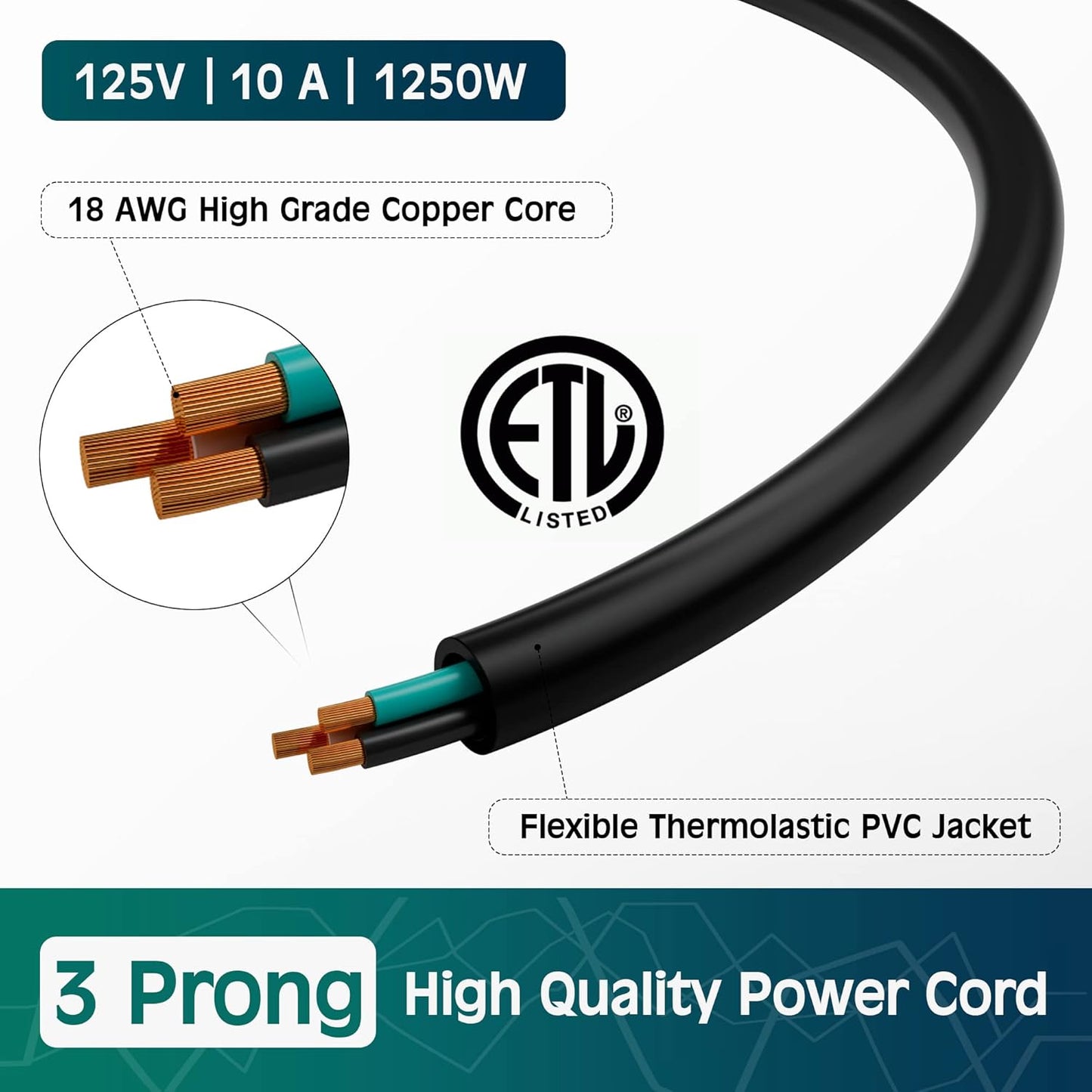 Elecan 3-Prong 45 90 7 Ft/2 Pack, 18AWG 125V 10A Degree Flat to Angled Plug Replacement Power Cord Heatproof Flexible