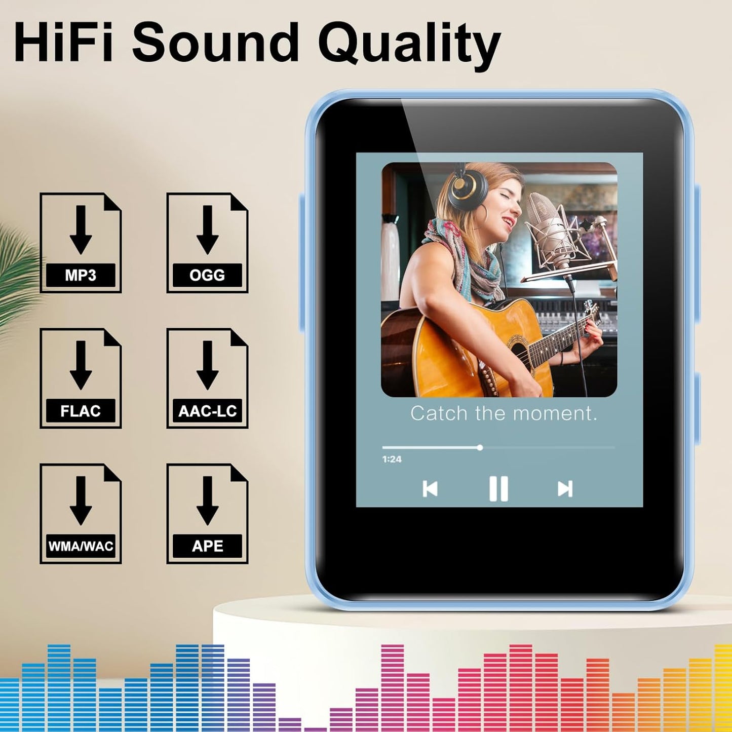 woolynew 64GB MP3 1.8 inch 512GB, Player, Bluetooth Music Player, Portable High Fidelity Lossless Music Player