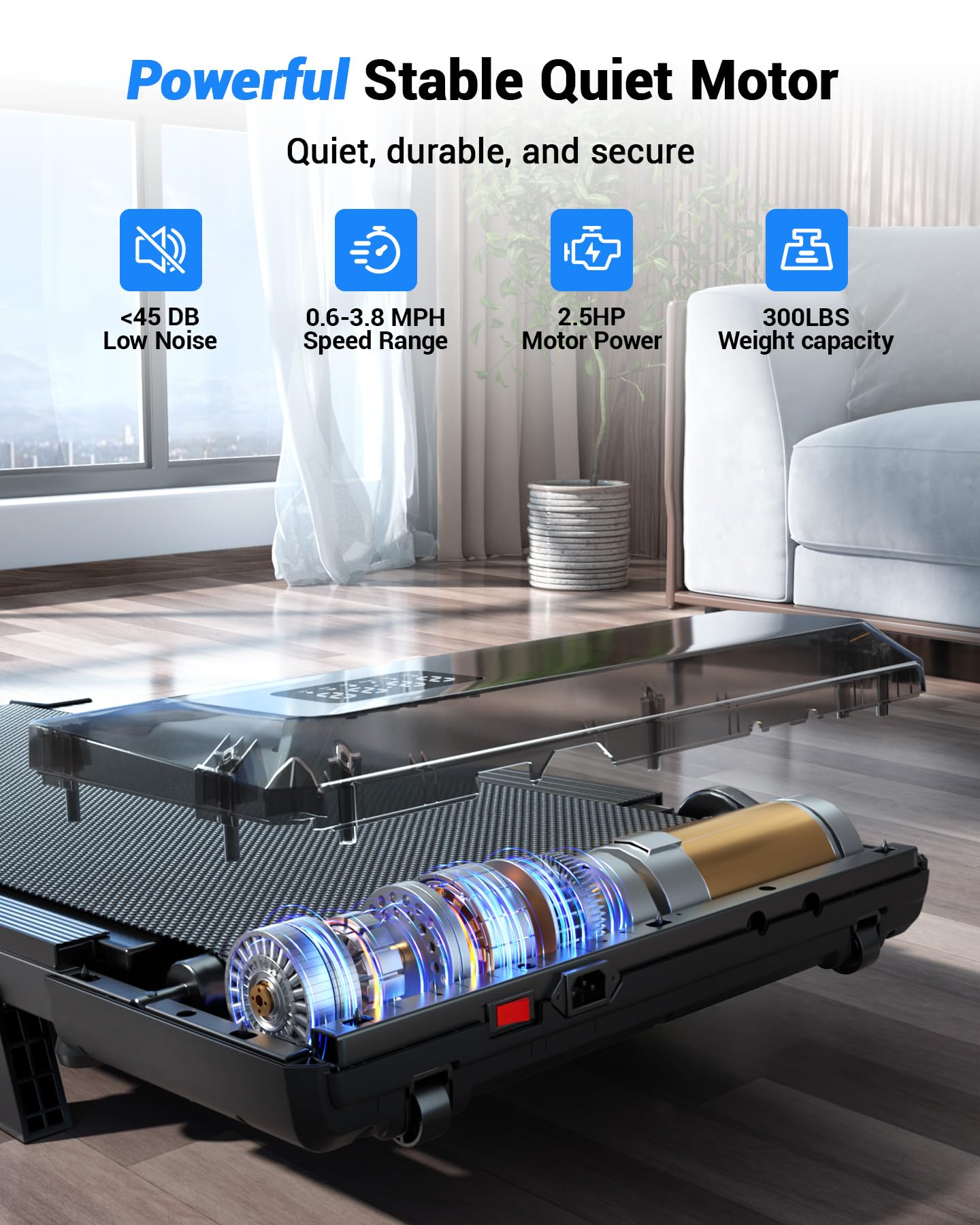 DeerRun Walking Pad Under Desk Treadmill with Incline, Quiet & Space-Saving Design for Home Office, 300 lbs Capacity, 0.6-3.8 MPH, App & Remote Control