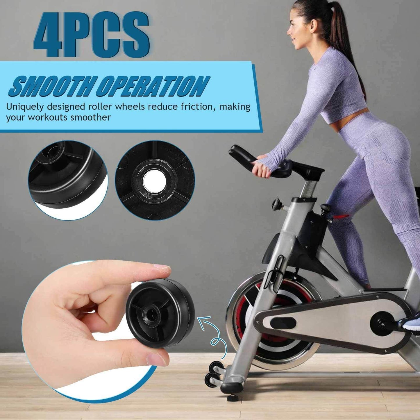 4pcs Gym Roller Wheels Replacement, Small Fitness Equipment Roller Casters Heavy Duty Plastic Exercise Wheels Compatible with Treadmills and Exercise Bikes for Gym Sports Accessories, 80MM Hole