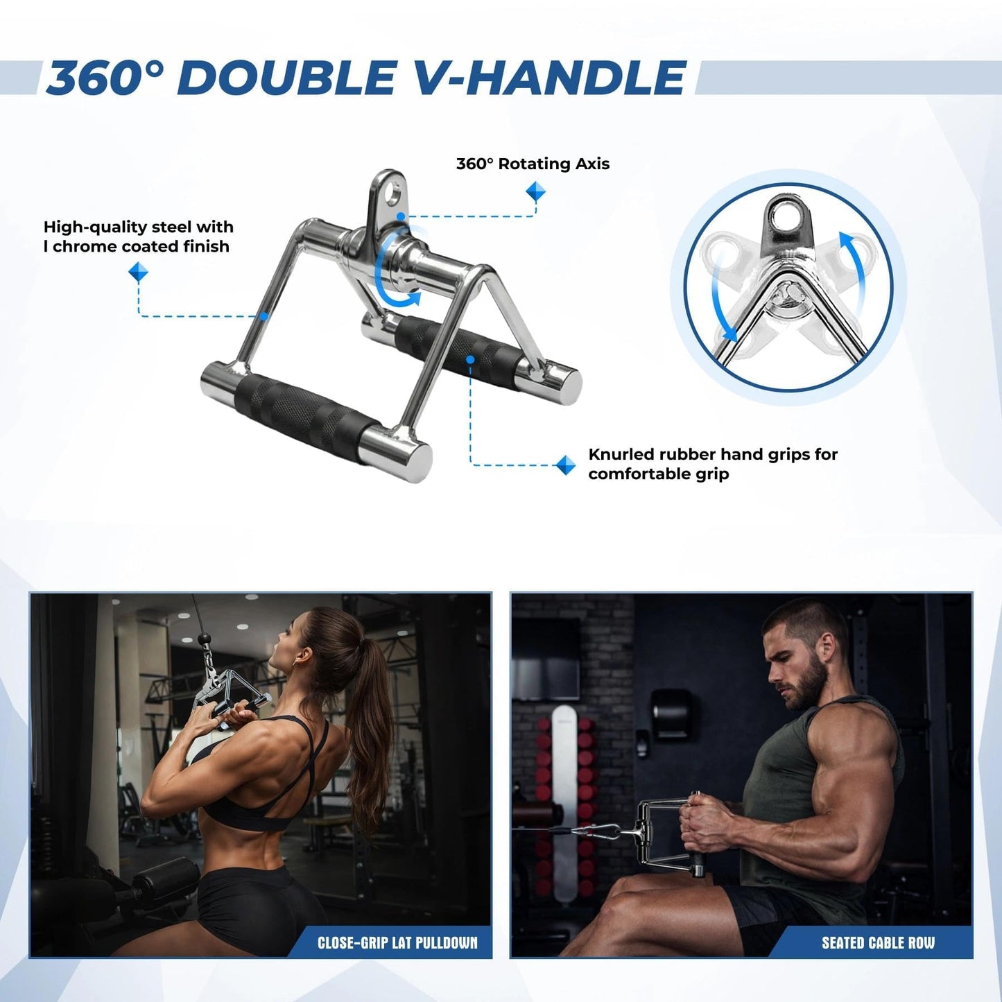 Eryntix Heavy-Duty Cable Machine Attachments, LAT Pulldown Kit with V-Bar, Tricep Rope, Double D Handle, Barbell Collar, 360° Swivel Hooks, Alloy Steel Home Gym Full Body Workout