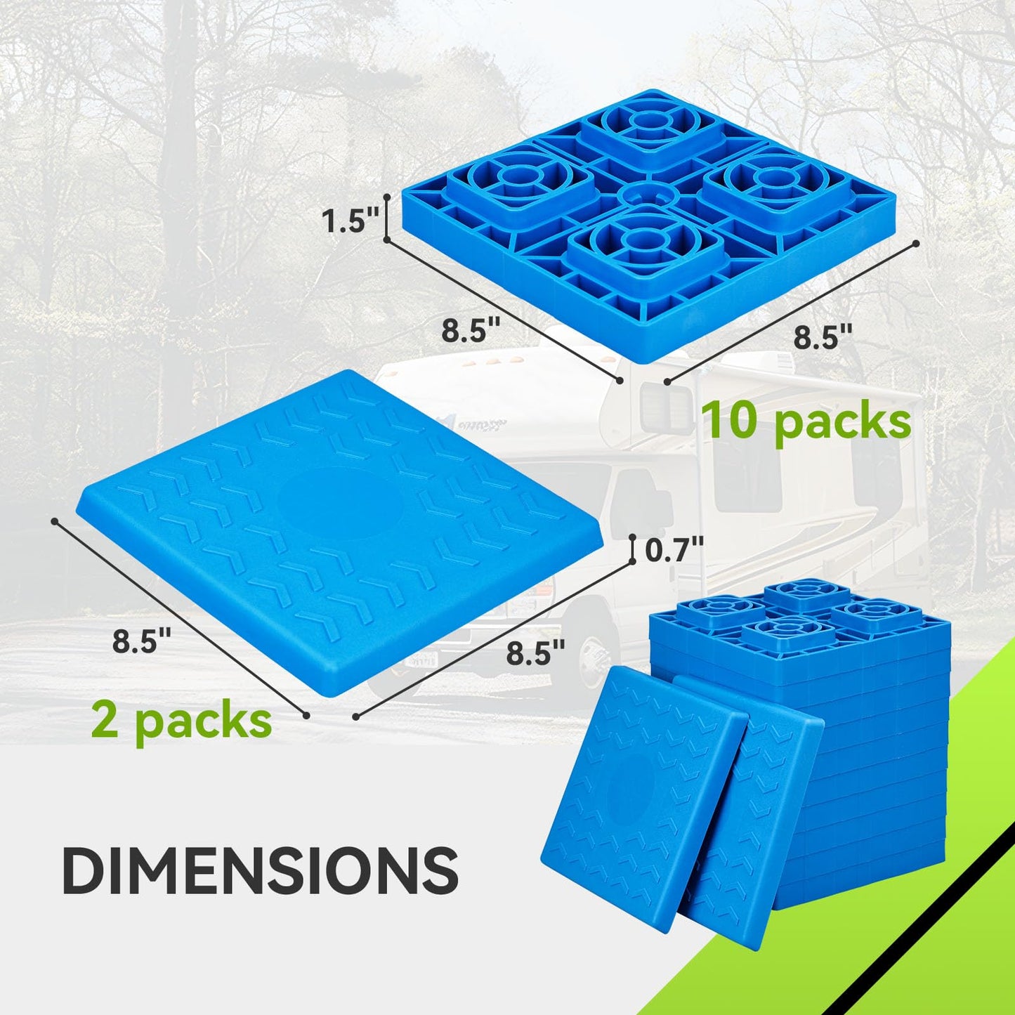 RVMATE 12 Pack RV Leveling Blocks, Heavy Duty Camper Leveling Blocks, Levelers for RVs, Reduce Trailer Movement, Trailer Leveling Blocks，RV Leveling System Great for Single and Dual Wheels
