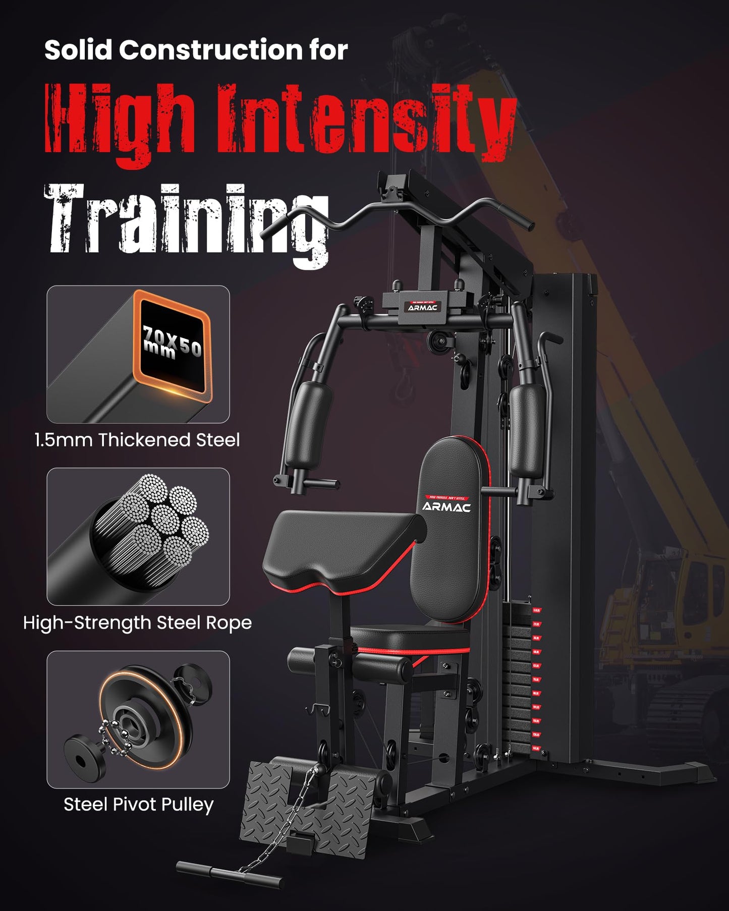 Sportsroyals Home Gym, Multifunctional Gym Equipment, Workout Equipment with 150LBS Weight Stack, for Leg Press, LAT Pull Down, Chest Presses (AR-RED)