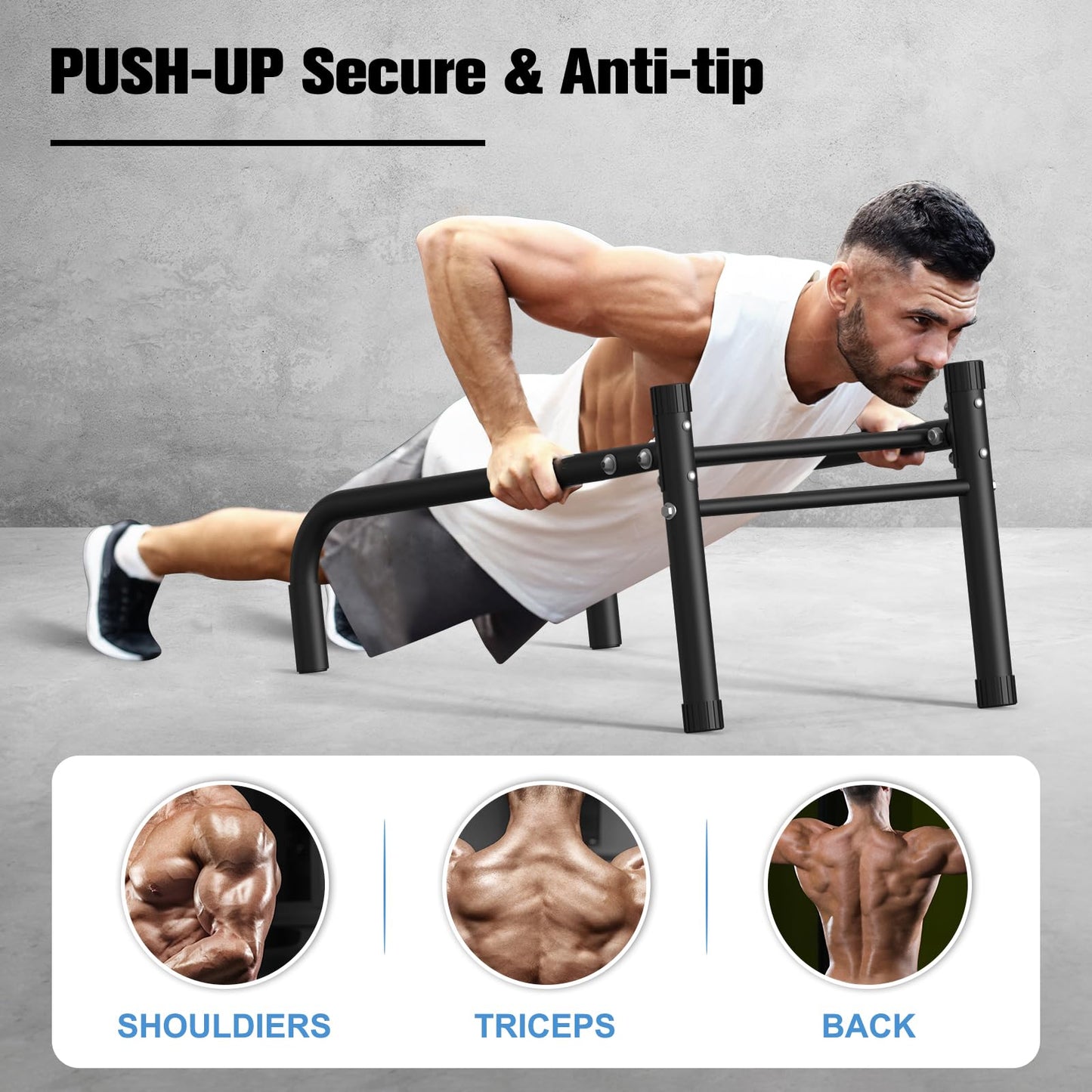 RELIFE REBUILD YOUR LIFE Dip Station Functional Heavy Duty Dip Stands Fitness Workout Dip bar Station Stabilizer Parallette Push Up Stand (Black-02)