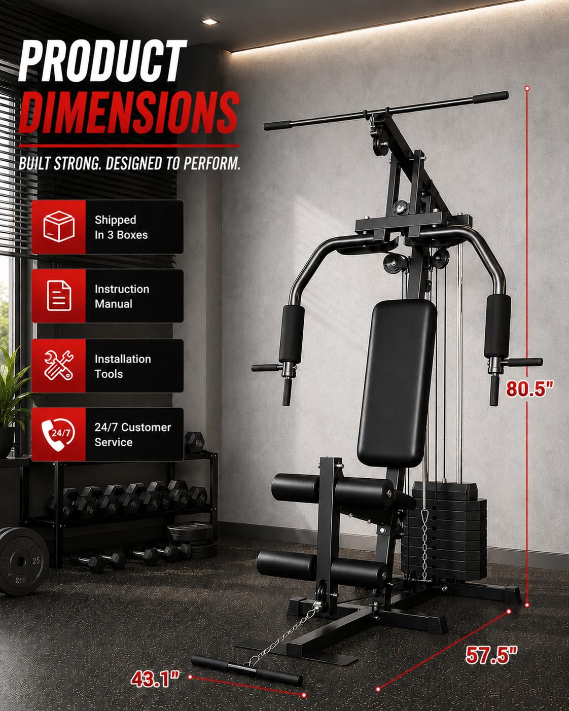 Home Gym Equipment with 100 LBS Weight Stack, All in One Full Body Workout Equipment for Home, Multi-Function Strength Training Machine with Adjustable Butterfly Arm, LAT Pulldown & Leg Extension