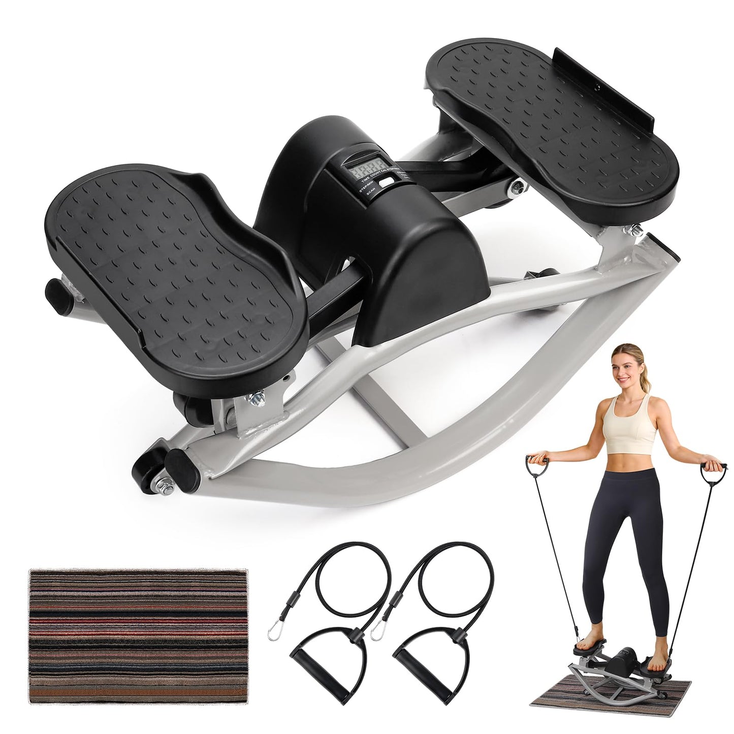 Rock Fitness Stepper, Lateral Step Rocker Side to Side for Exercise at Home with Resistance Bands & Non-Slip Mat - Exercise Step Balance Board Workout Machine for Home Apartment Dormitory