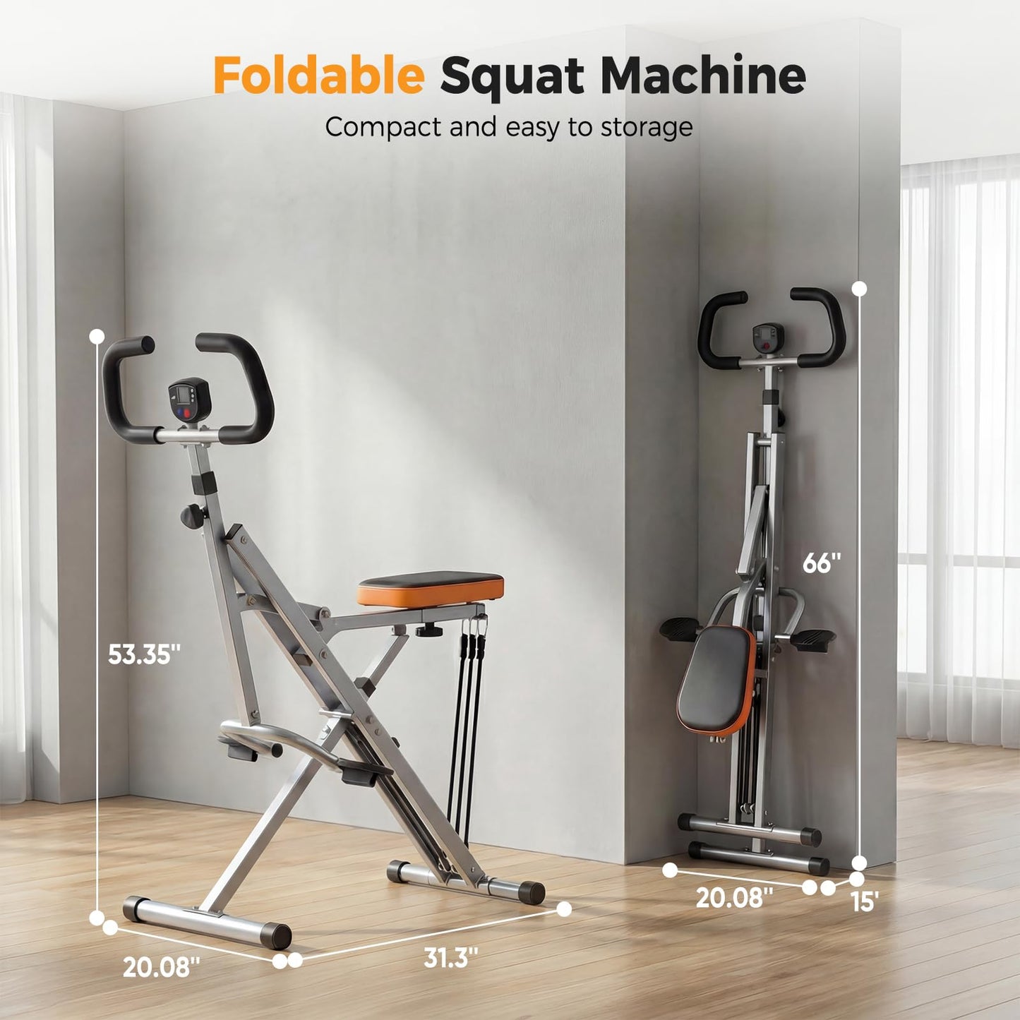 NEWBULIG Squat Machine, 330 LBS Capacity Glute Workout Equipment for Home, Full Body Exercise Rower with Adjustable Resistance, Foldable Glute Exercise Machine